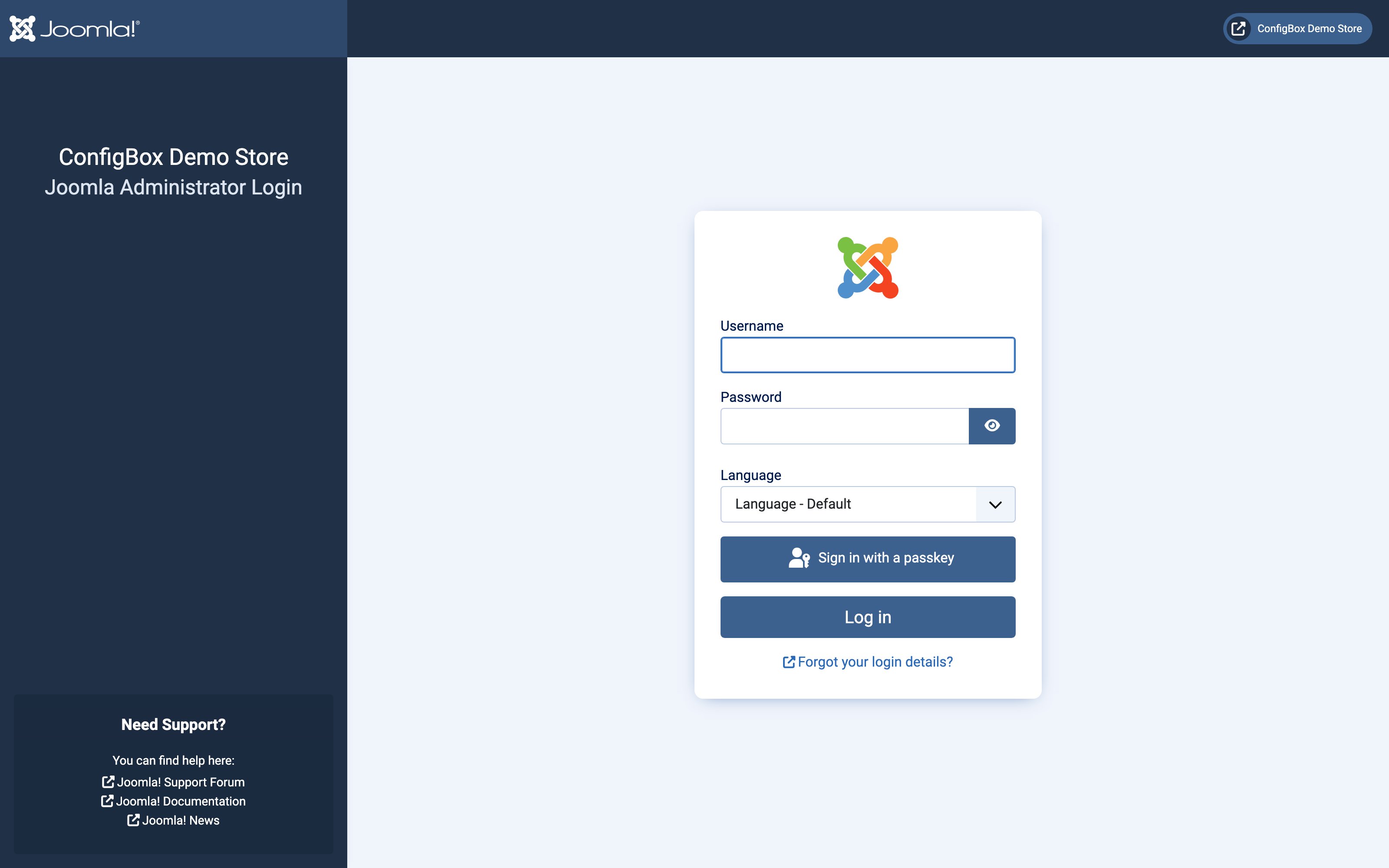 The Joomla administrator sign-in screen