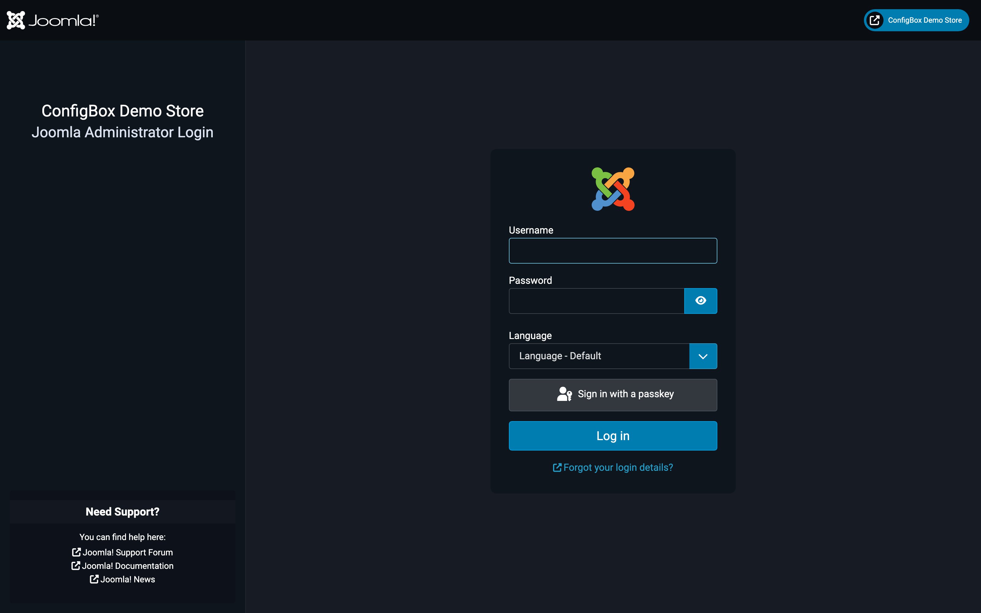 The Joomla administrator sign-in screen