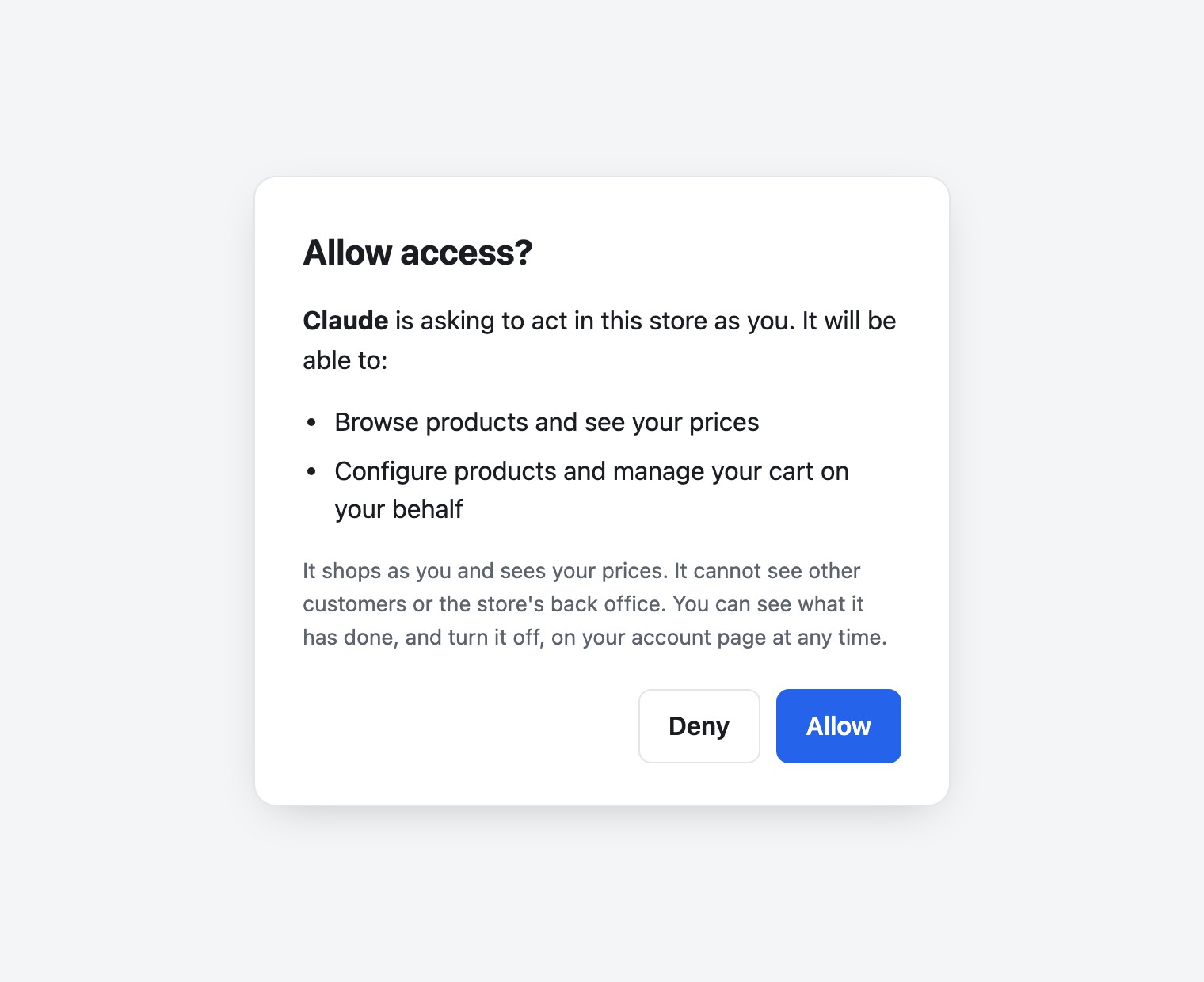 The consent screen, naming what the assistant will be able to do