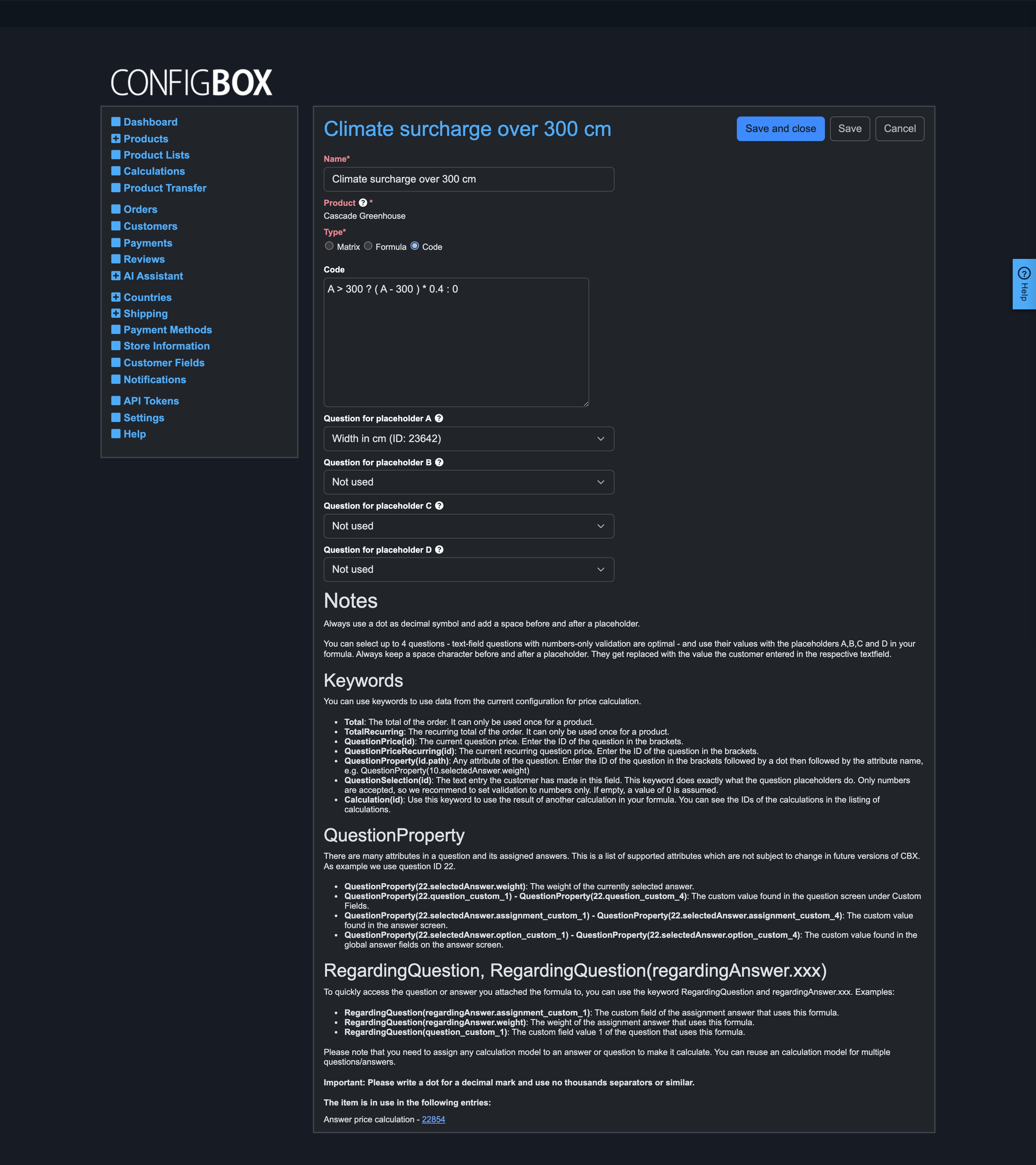 A code expression chaining another calculation