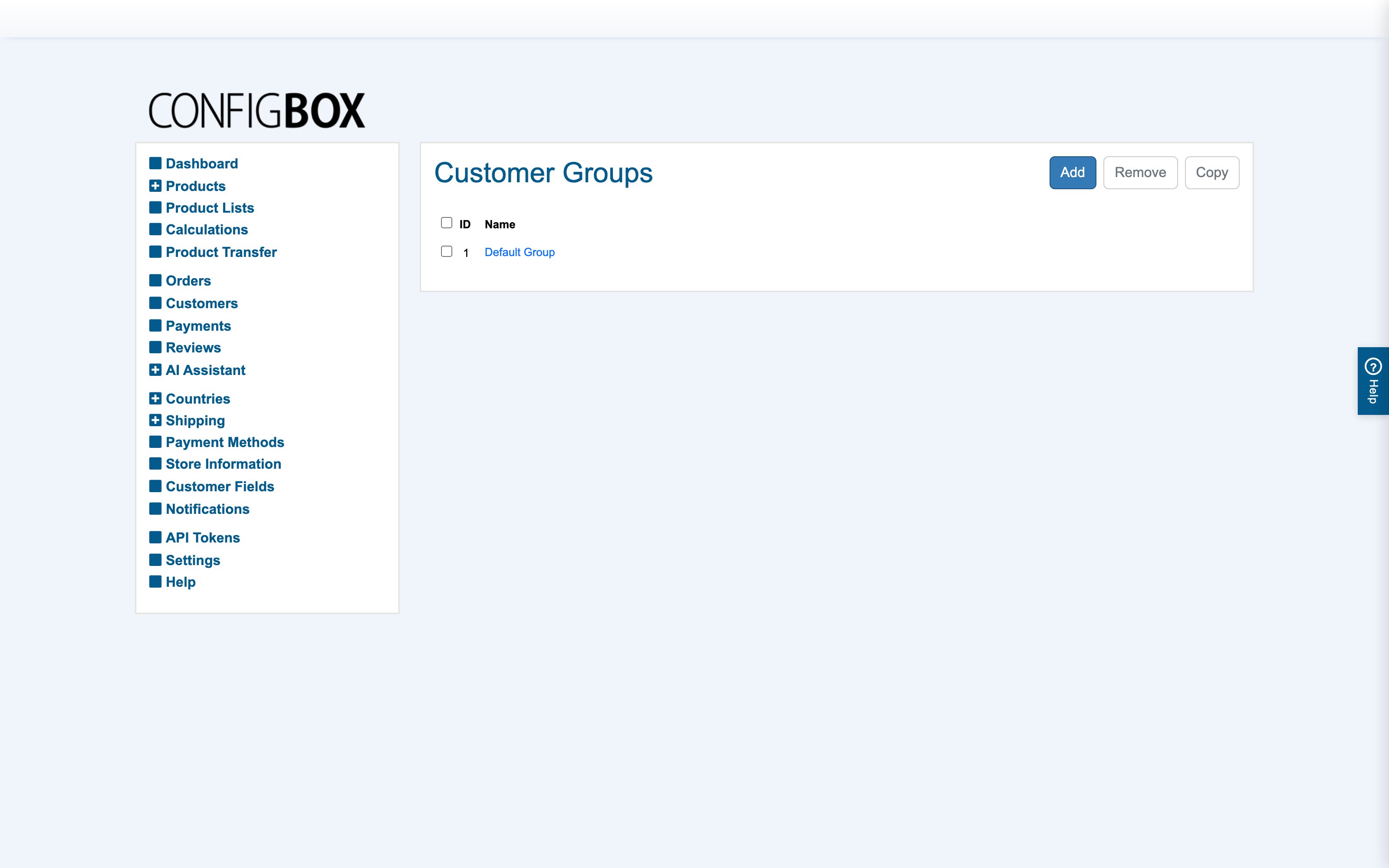 The customer groups list