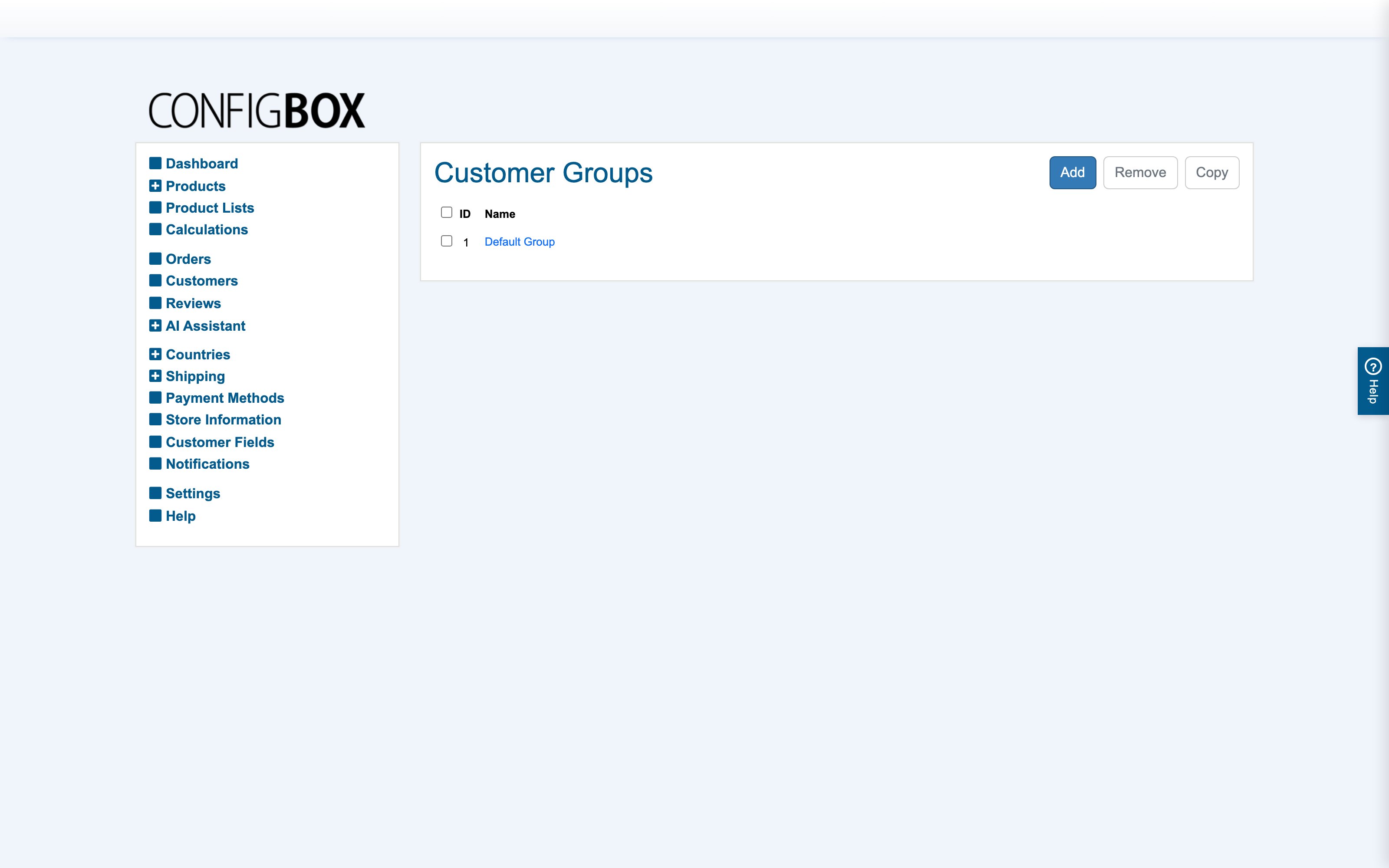 The customer groups list