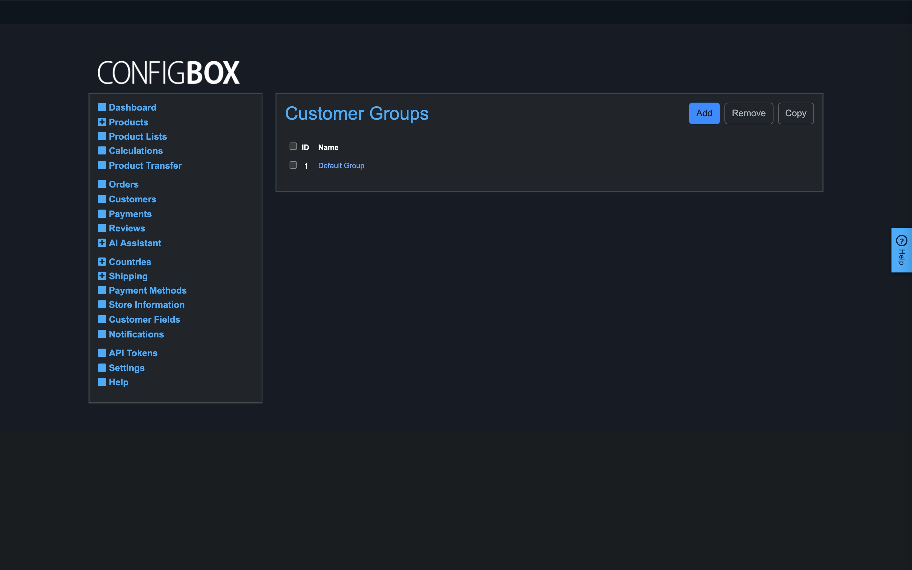 The customer groups list