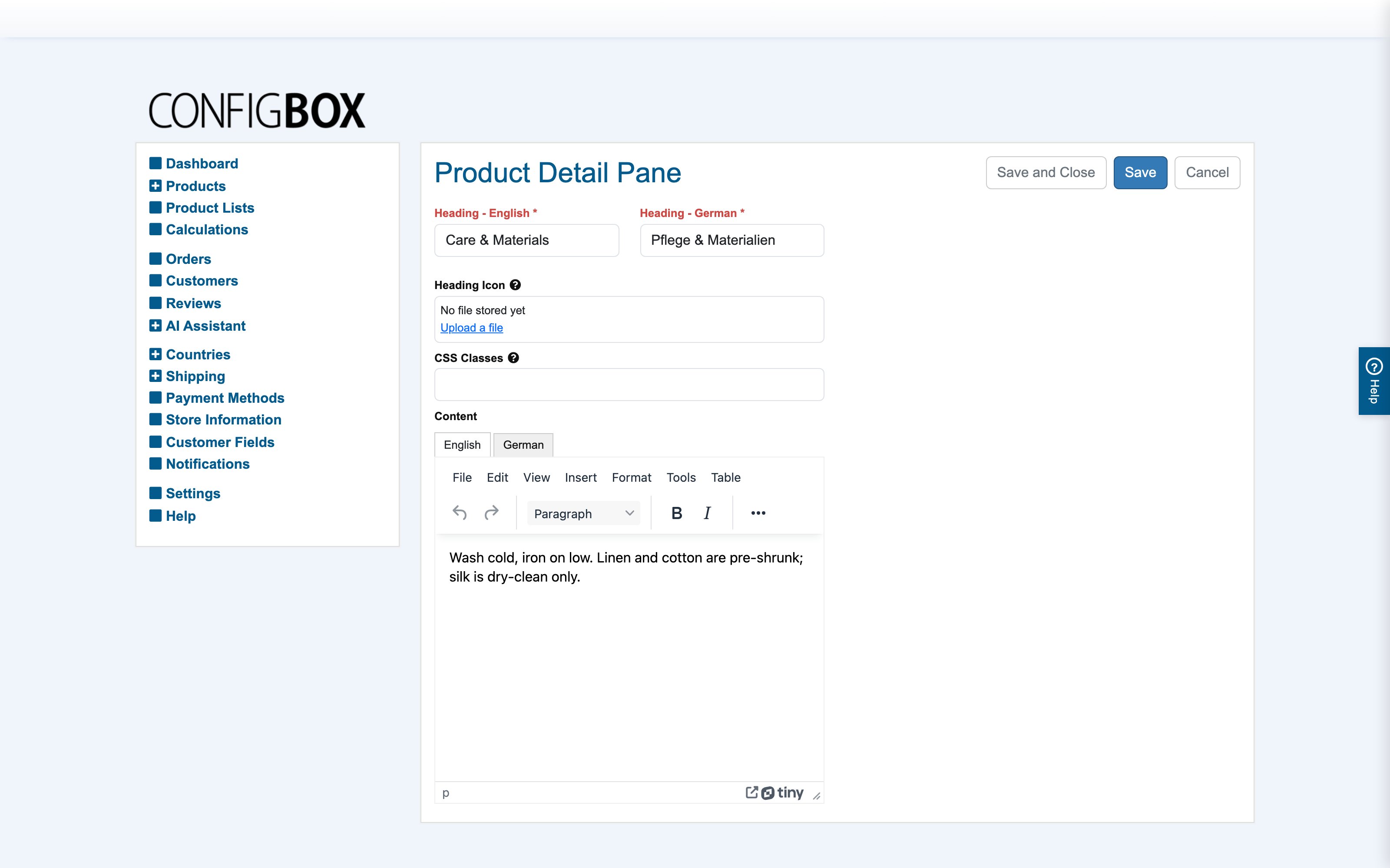 The detail-pane edit form