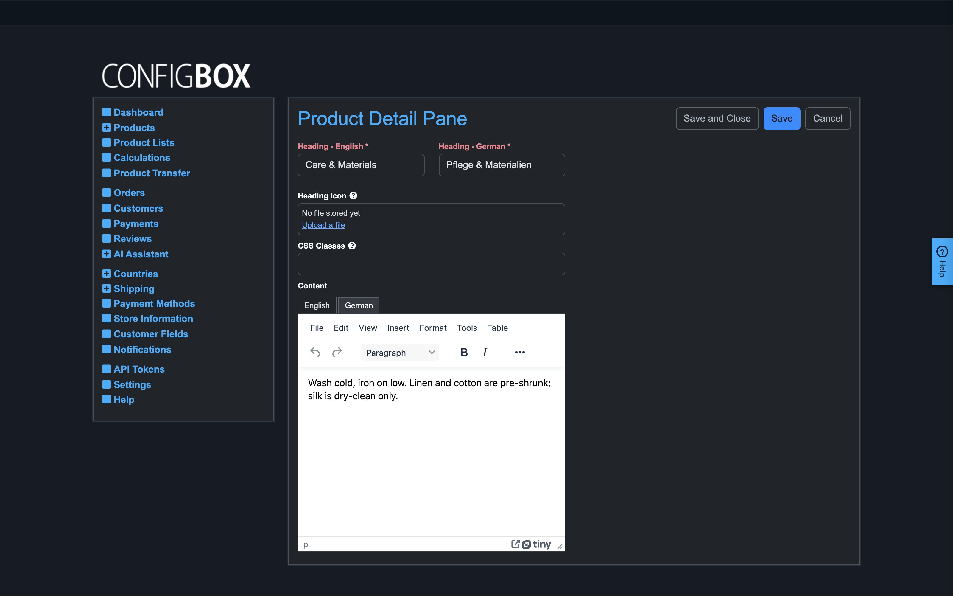 The detail-pane edit form