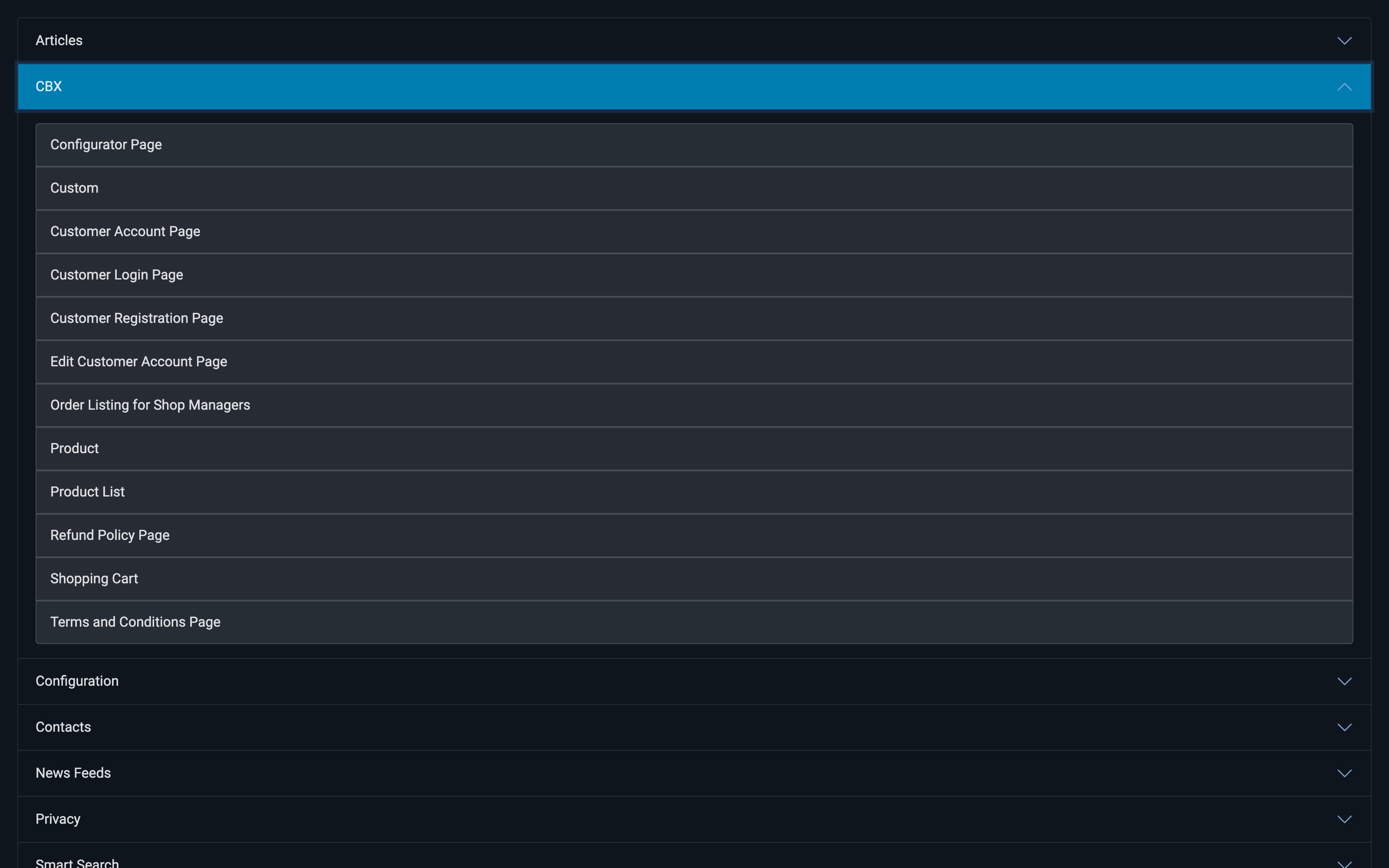 The CBX group of Joomla's Menu Item Type picker