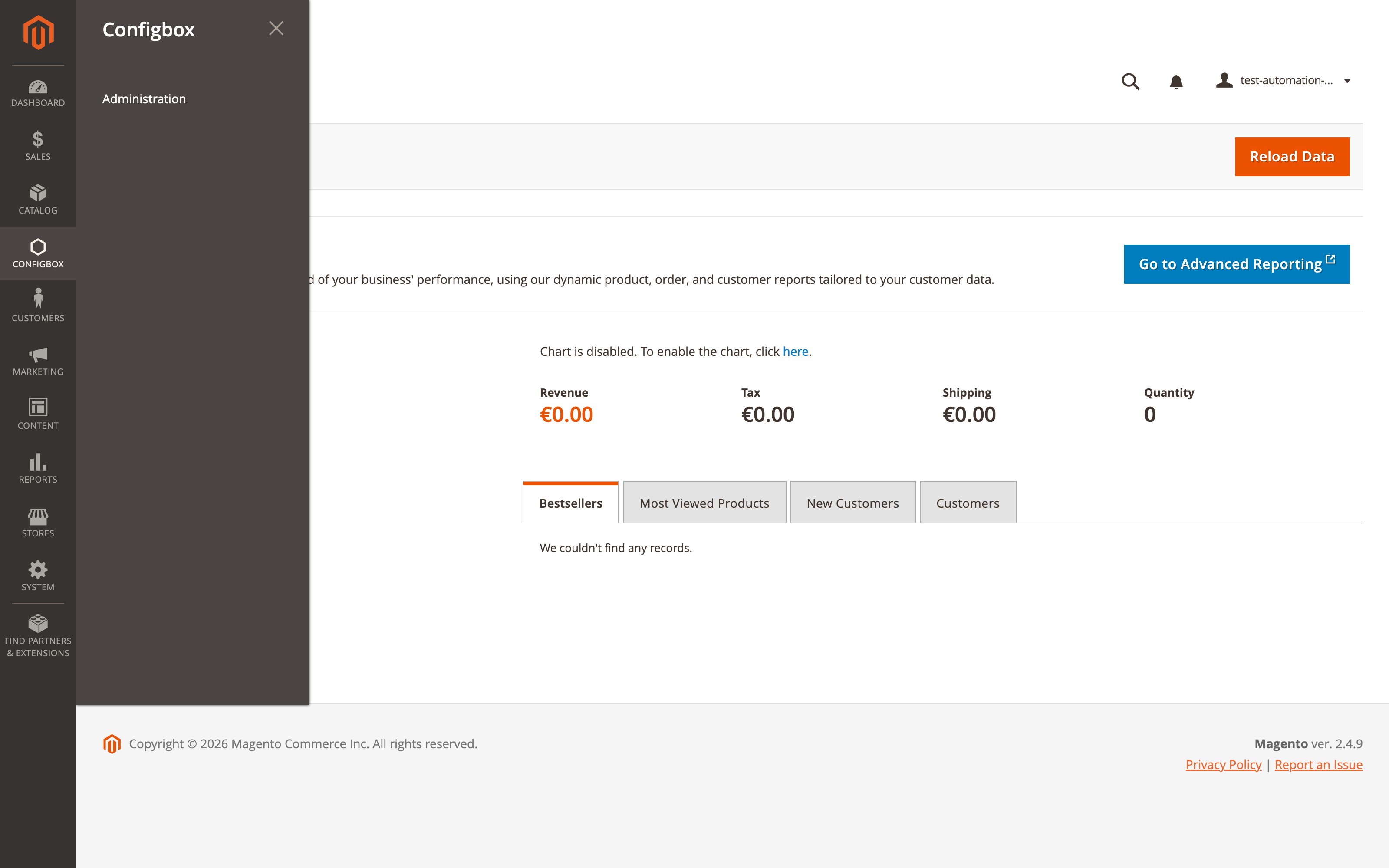 The Configbox entry in the Magento admin menu