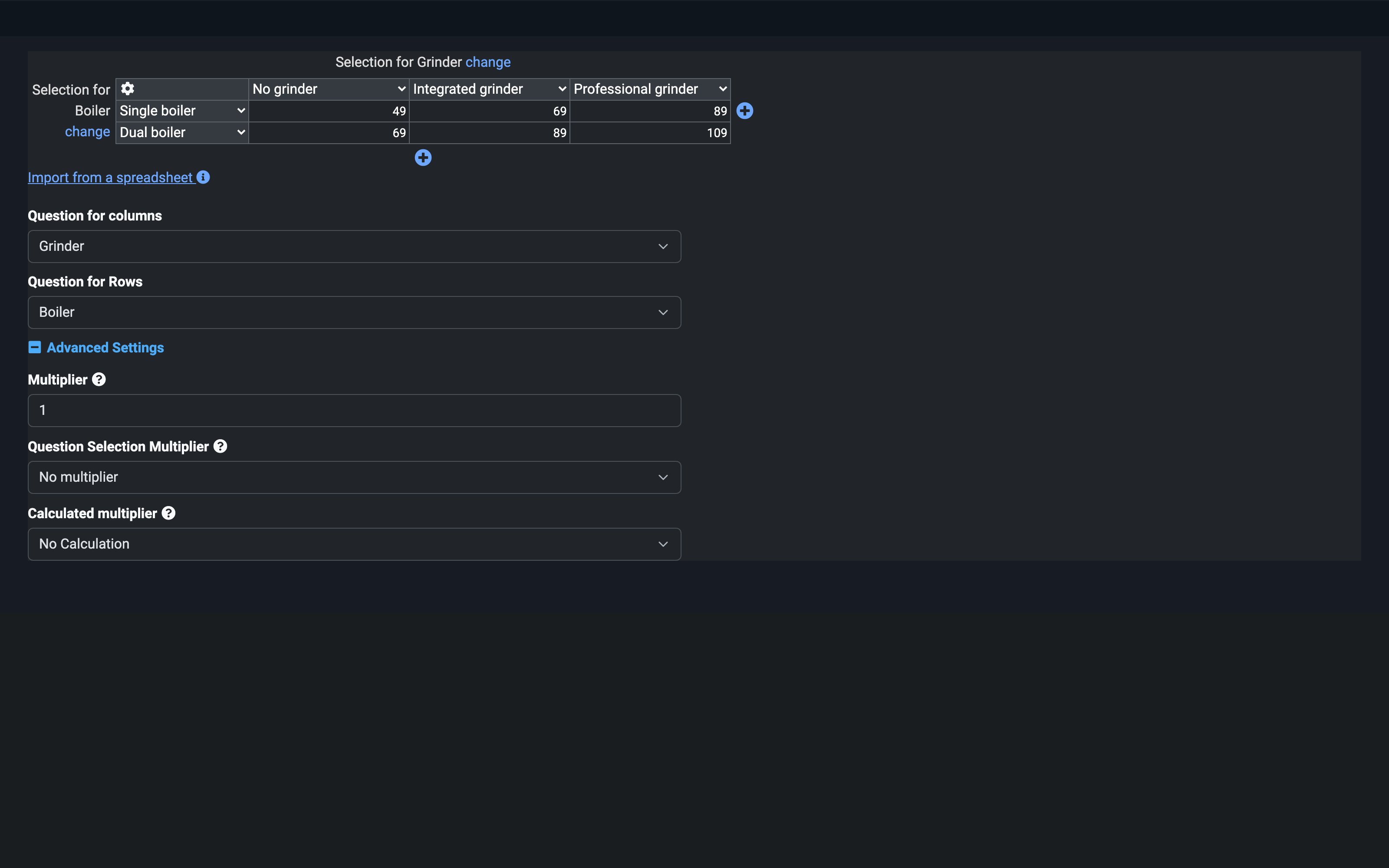 The matrix Advanced Settings, expanded