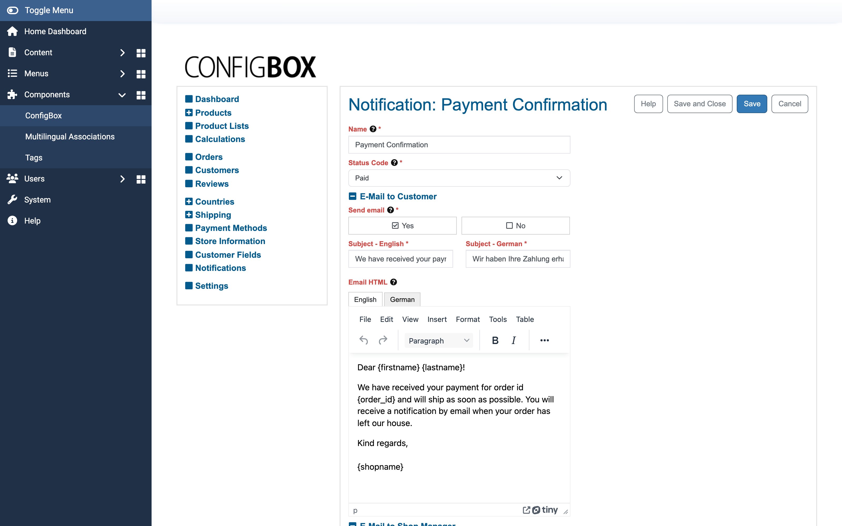 A notification template