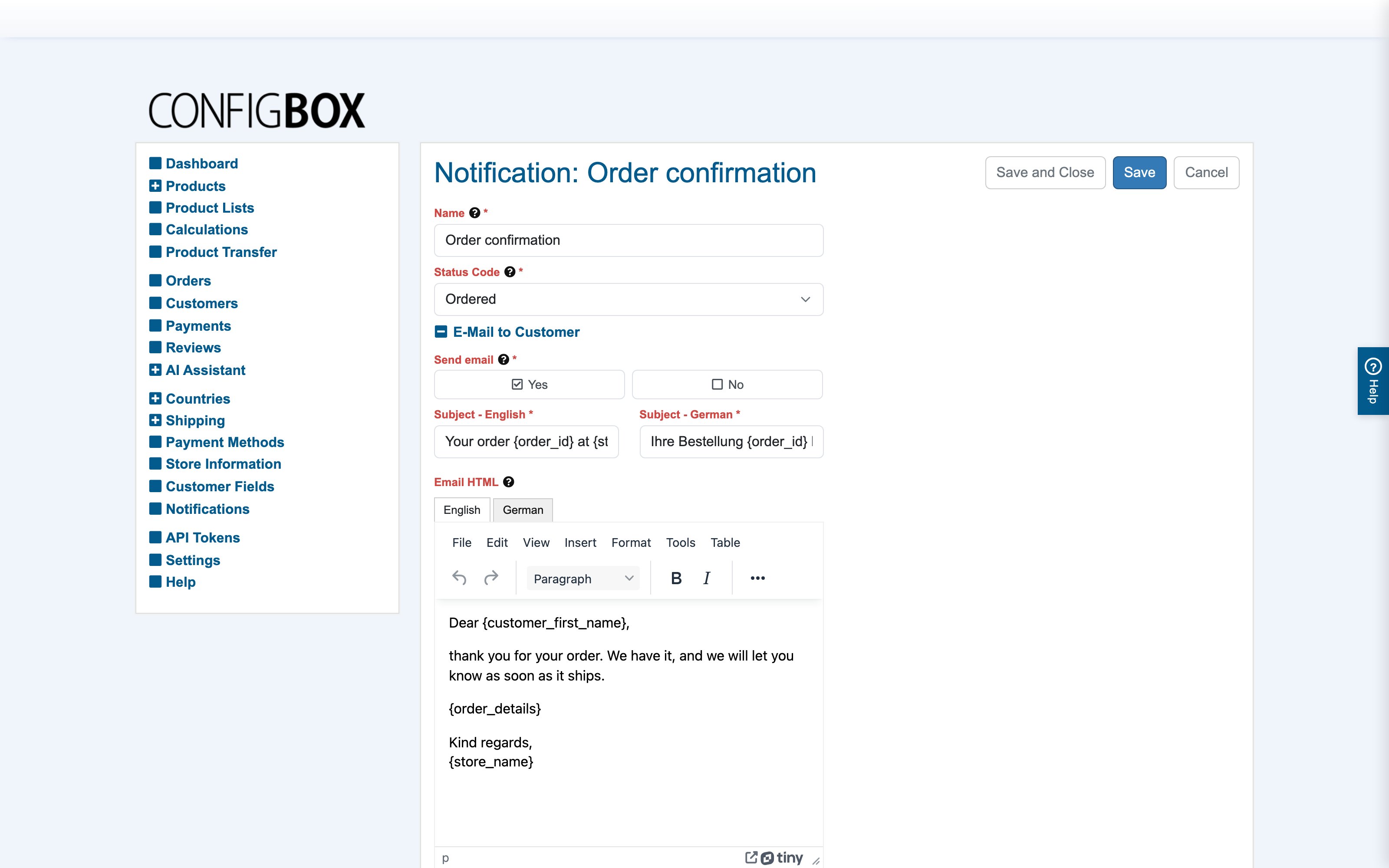 A notification template