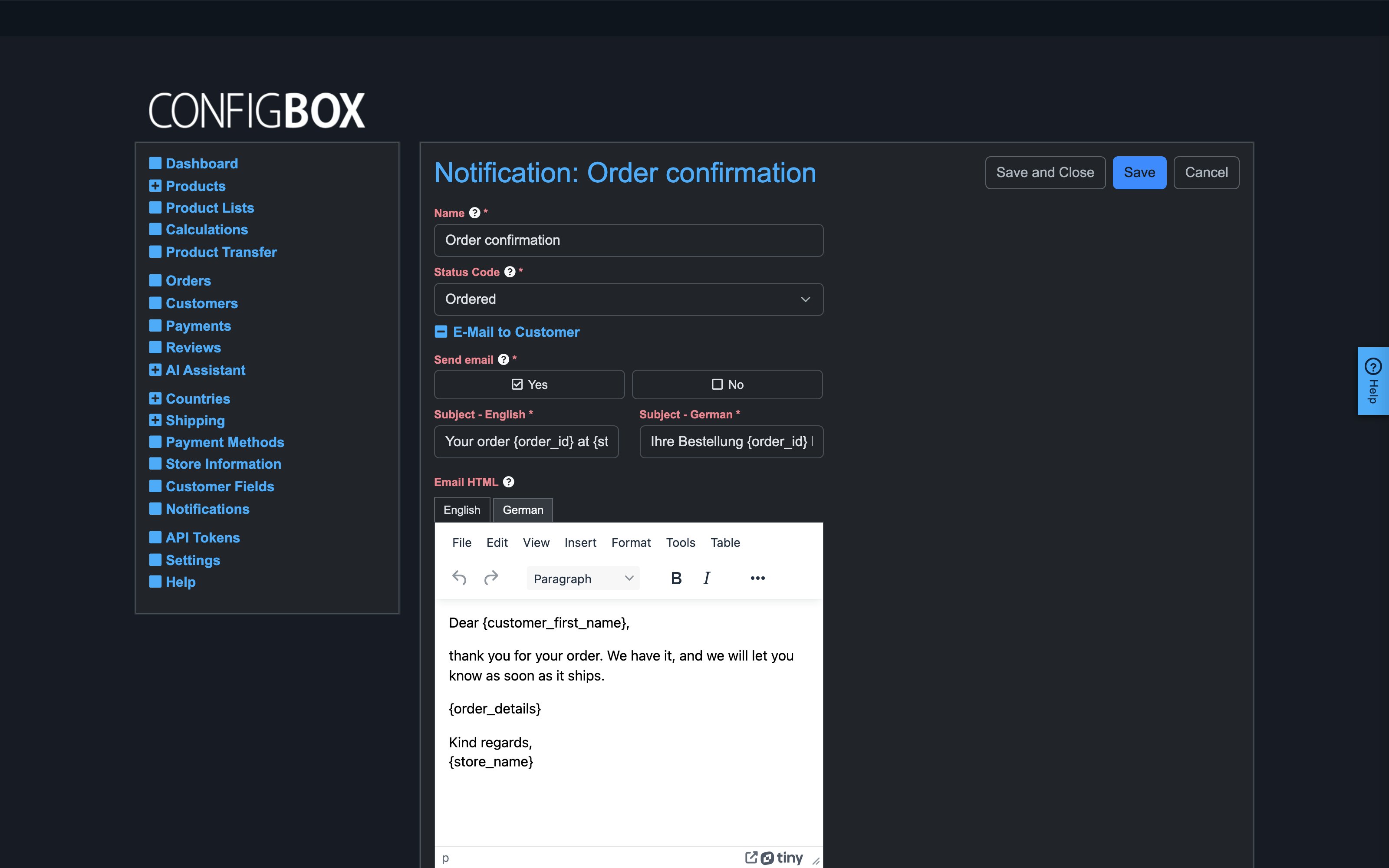 A notification template