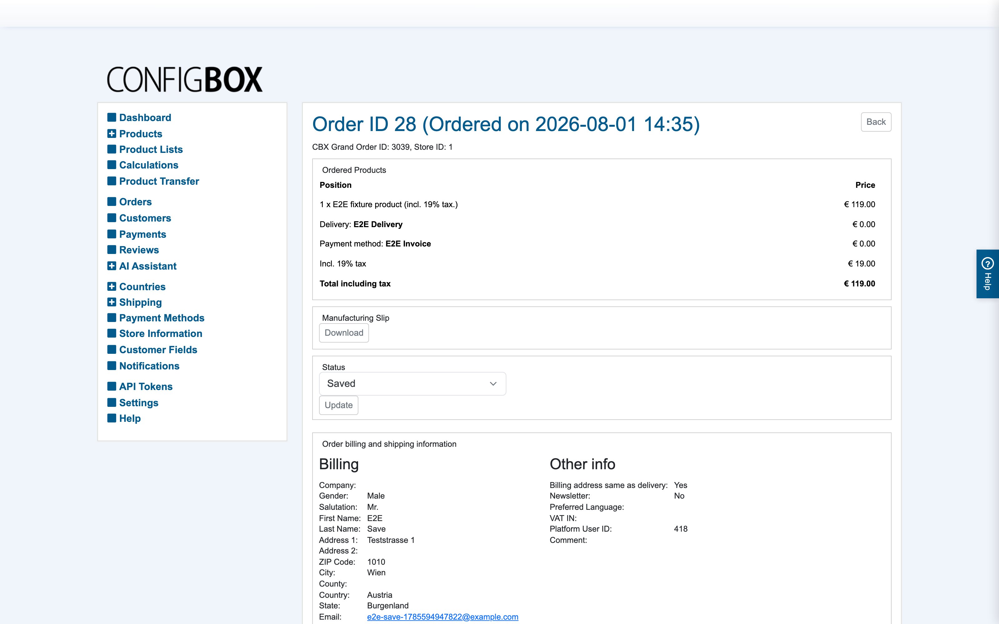 An order's detail screen