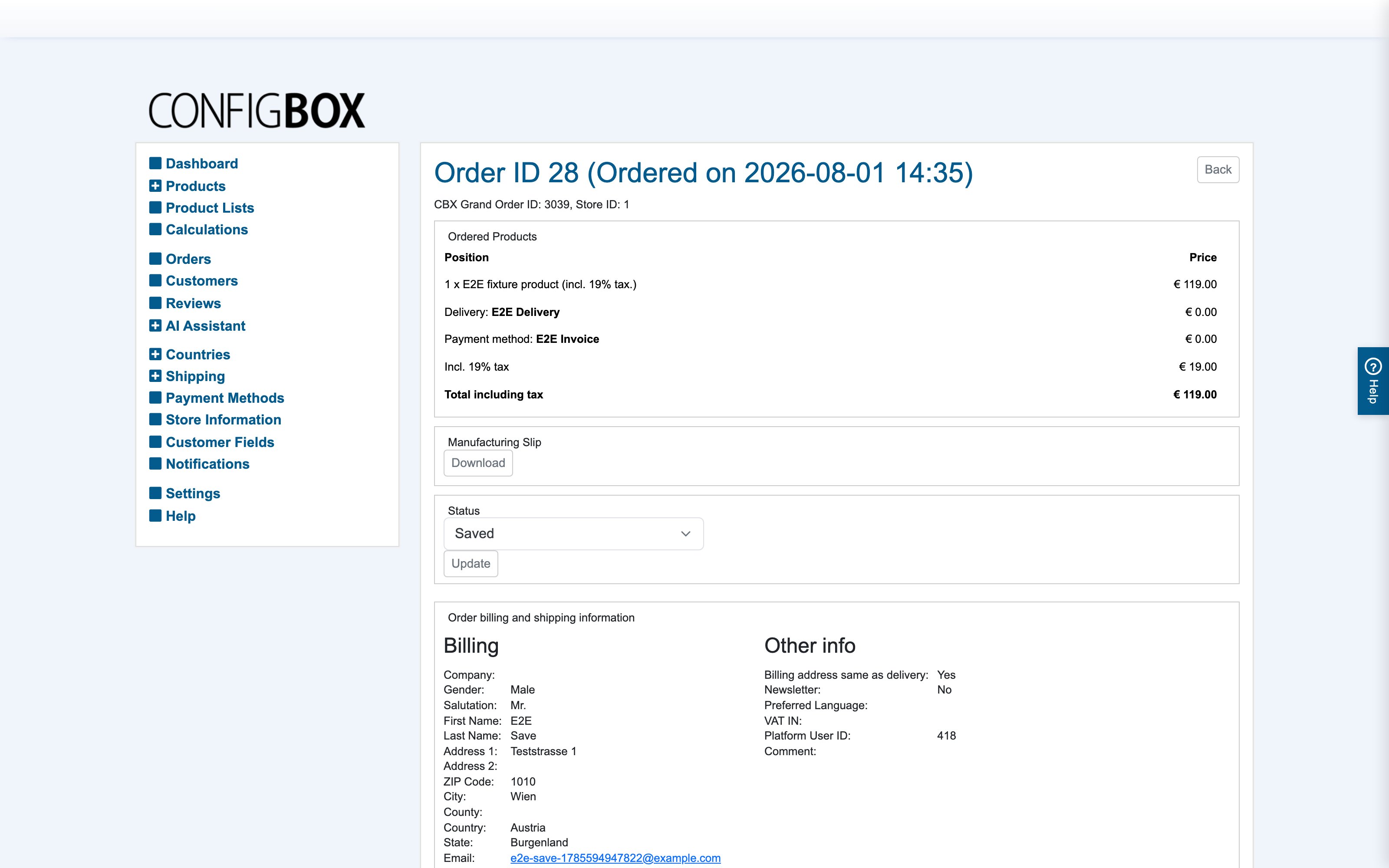 An order's detail screen