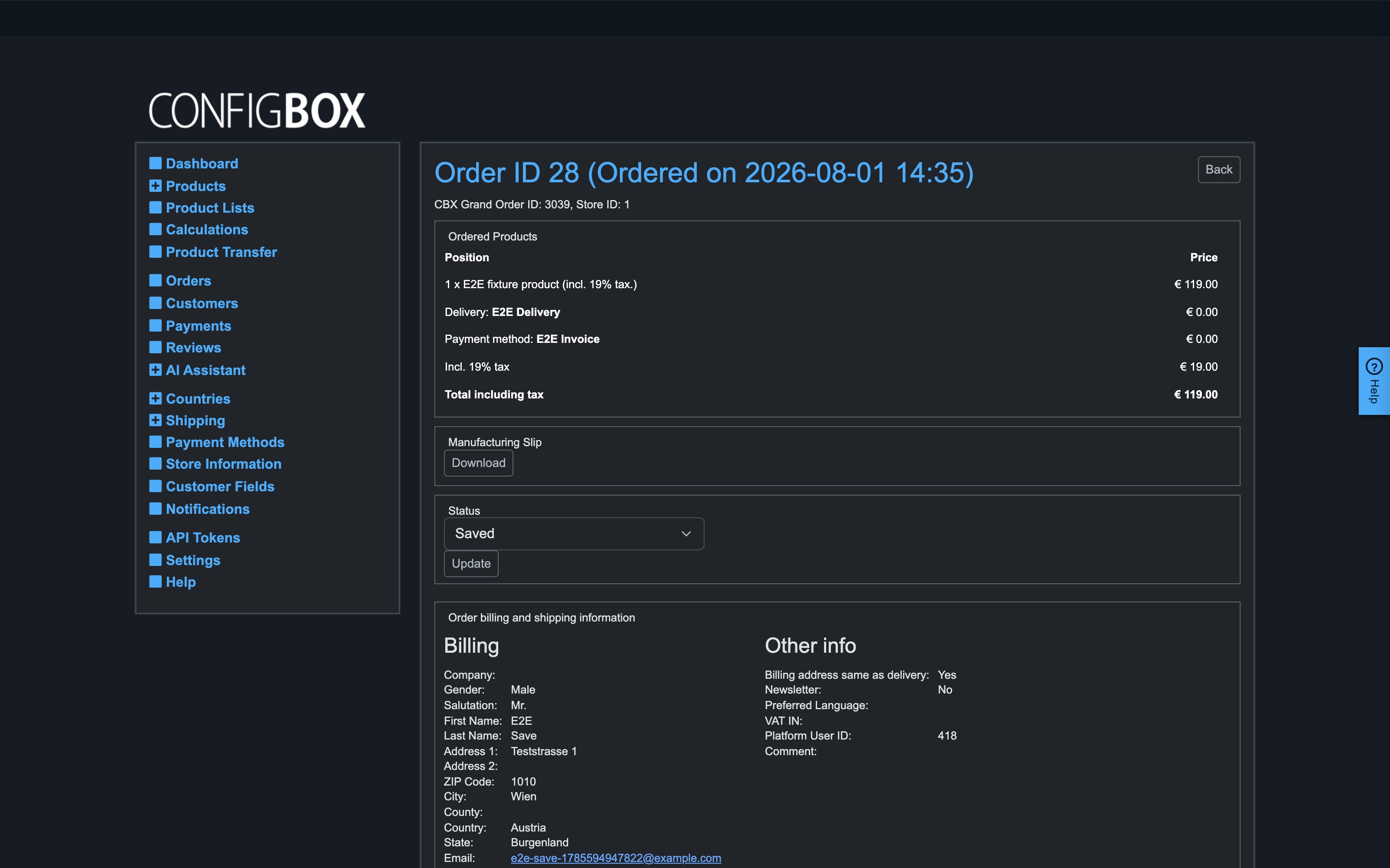 An order's detail screen