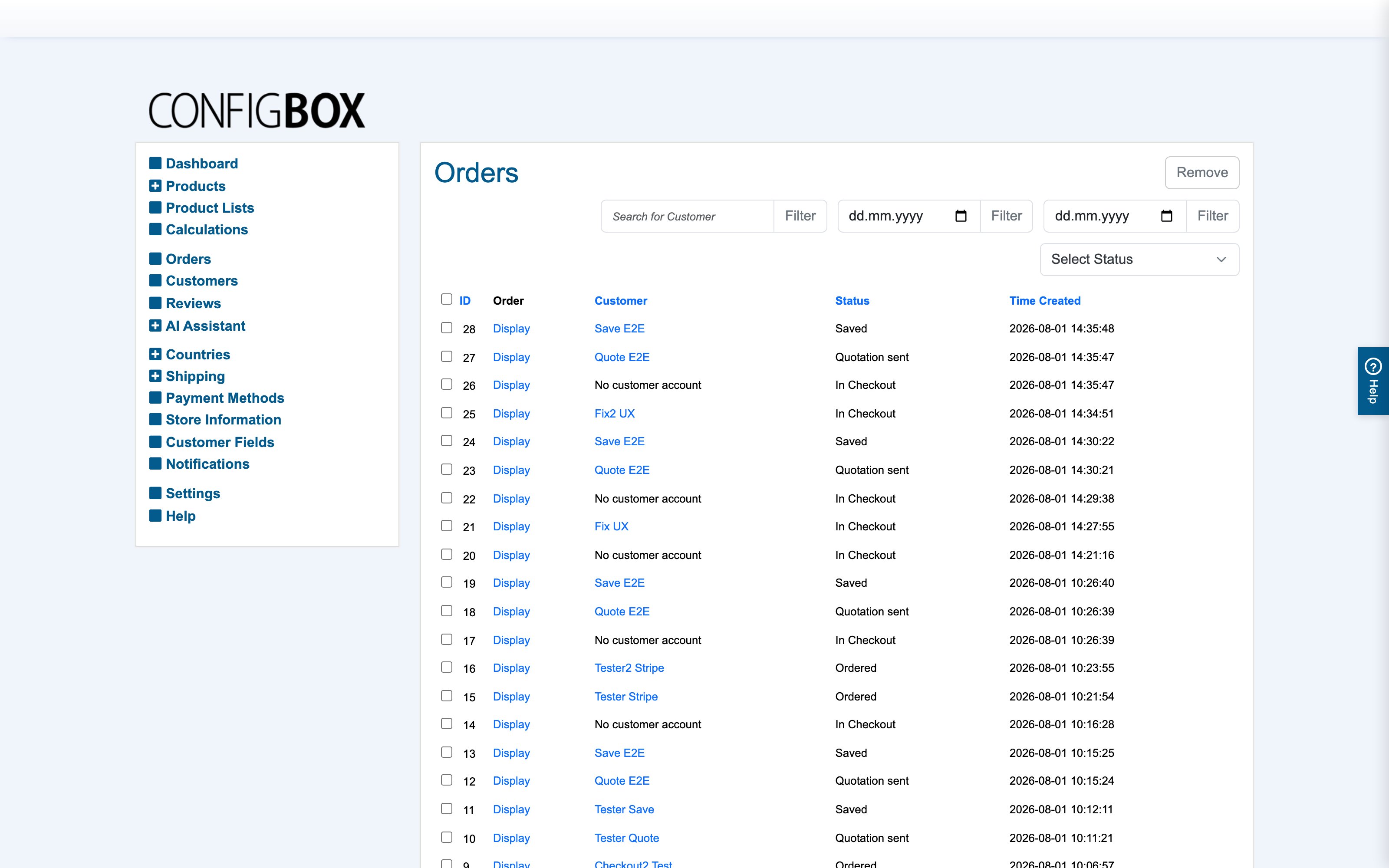 The Orders list