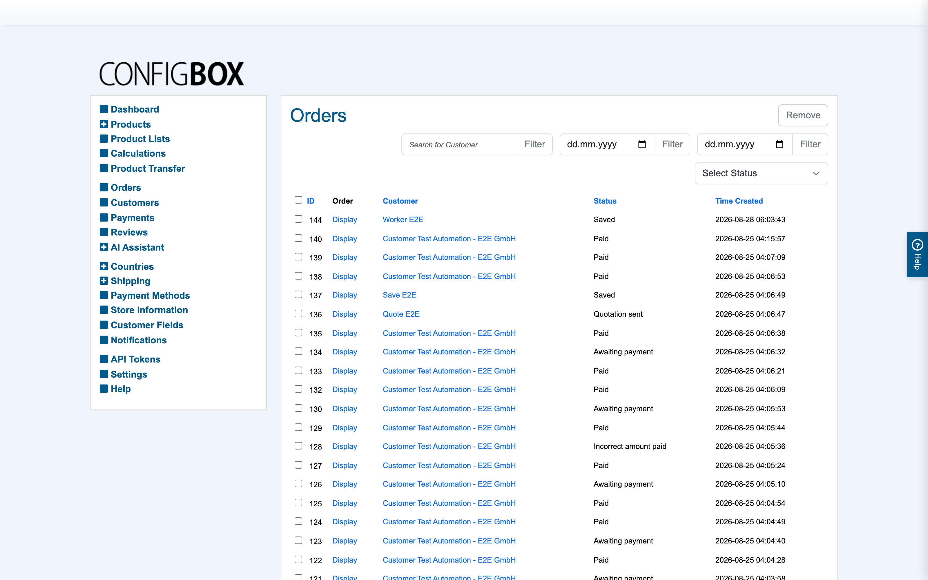 The Orders list