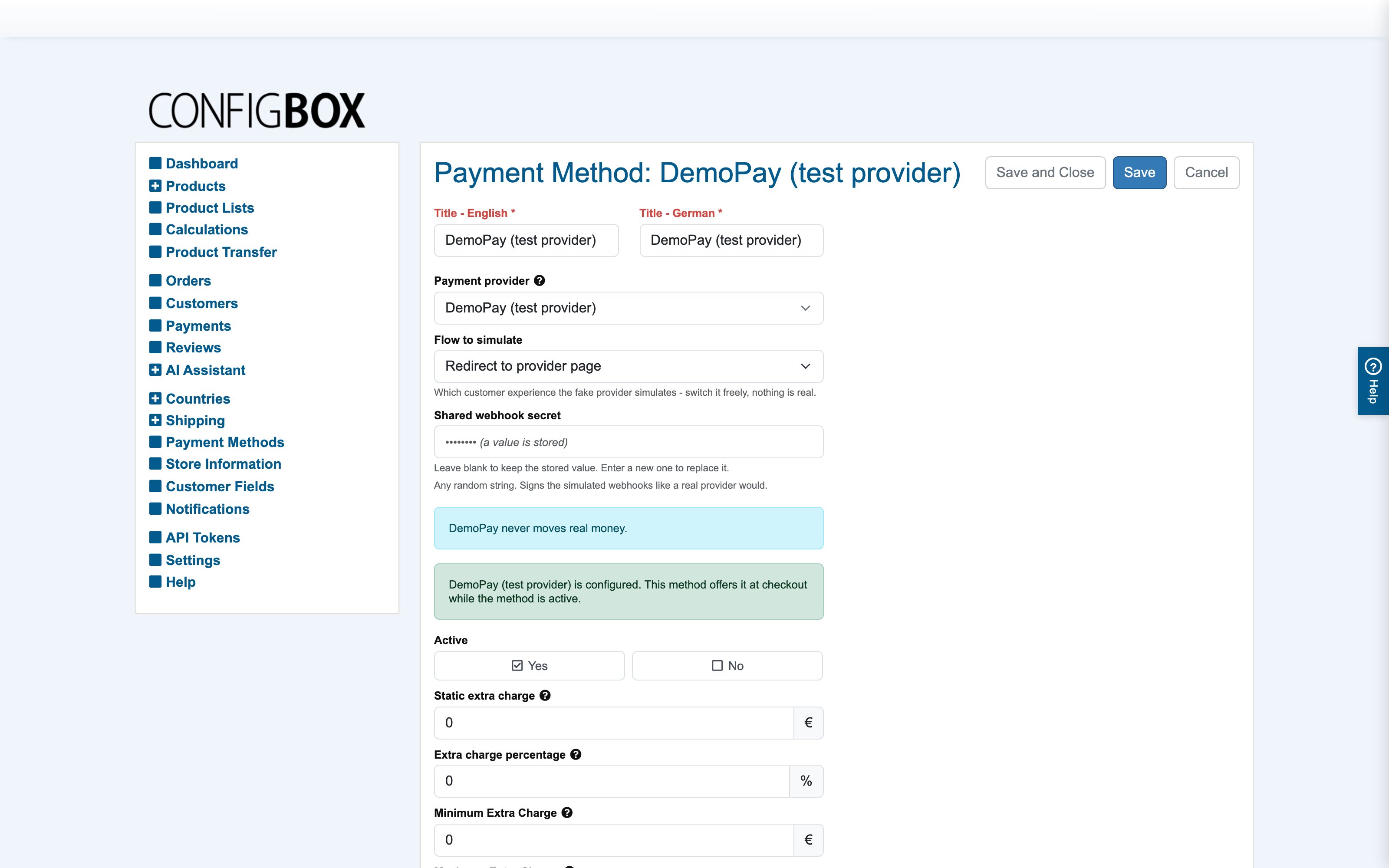 A payment method bound to a provider