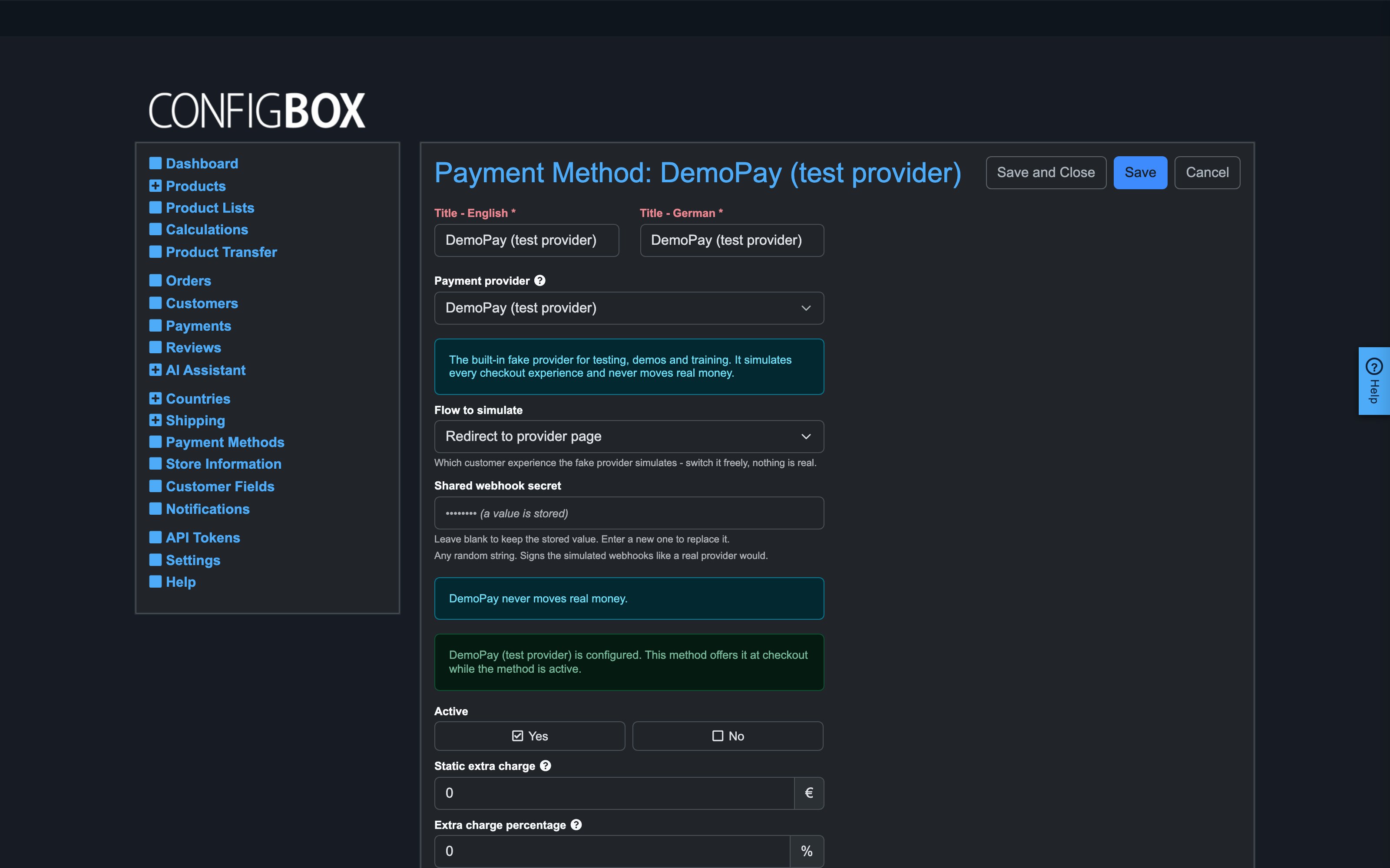 A payment method bound to a provider