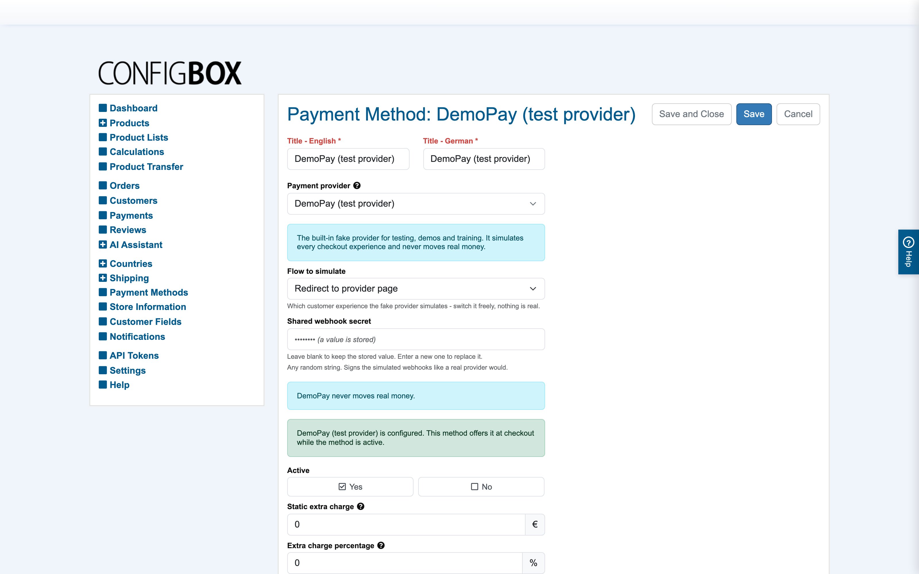 A payment method bound to a provider