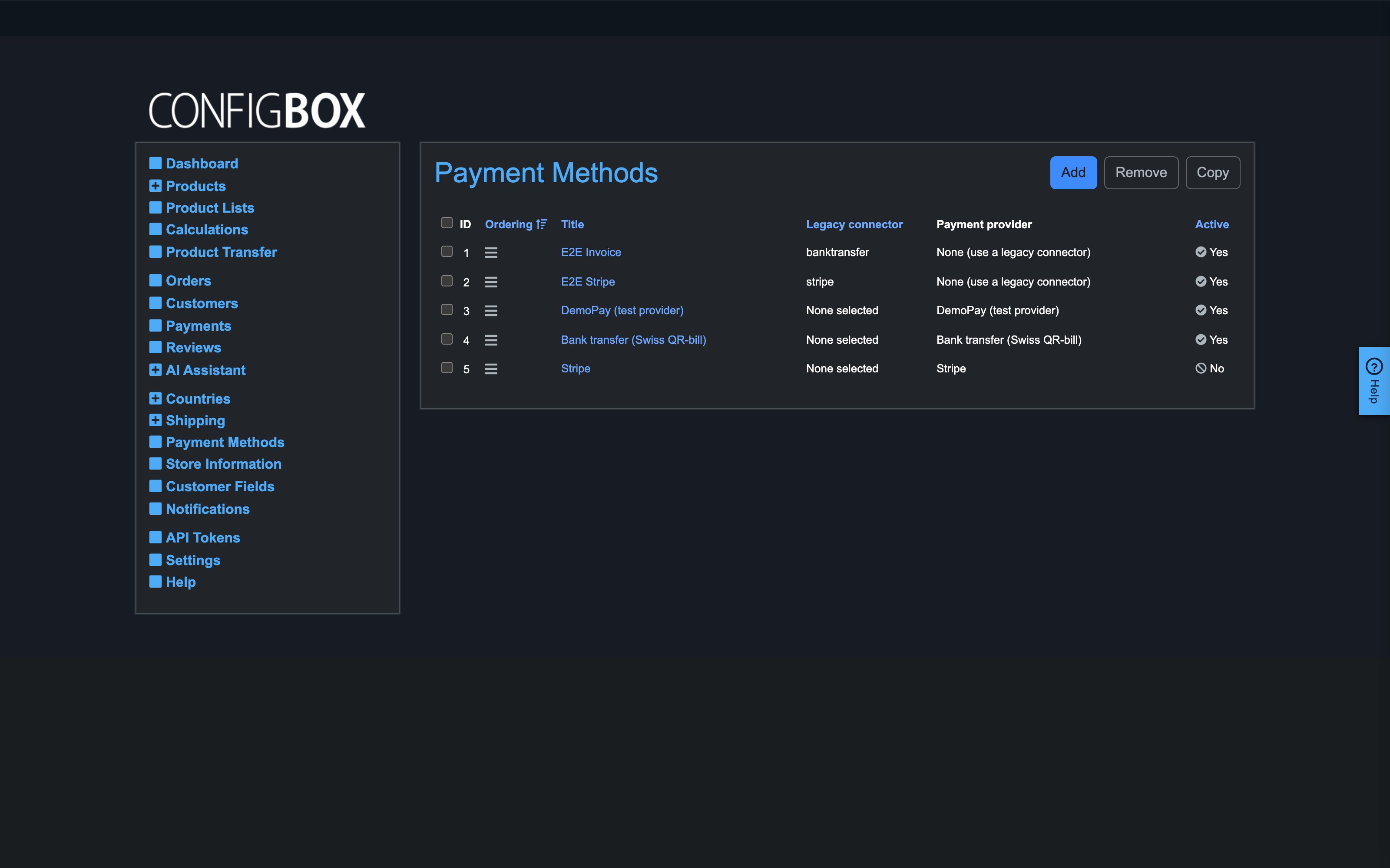 Payment methods