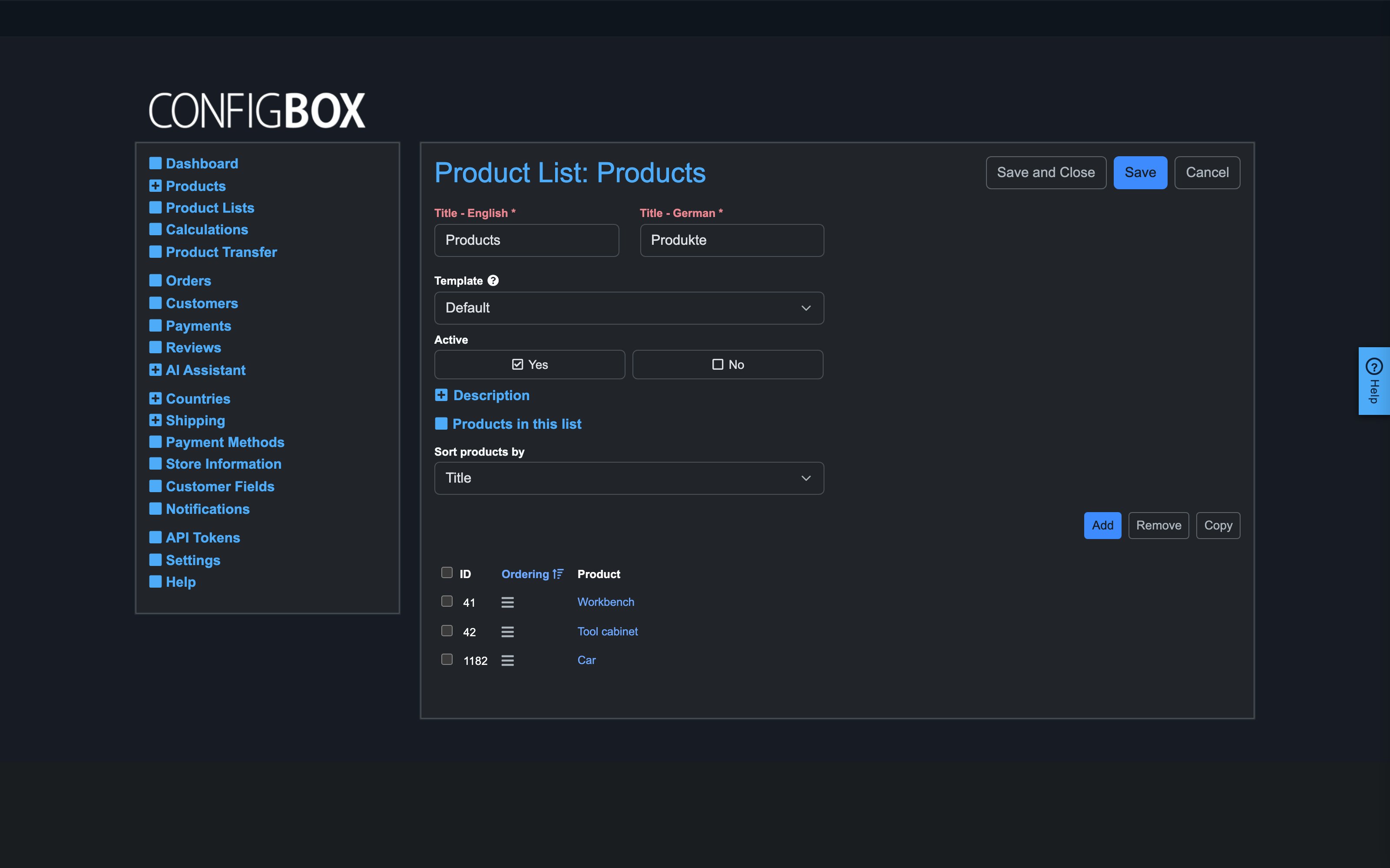 The product list form