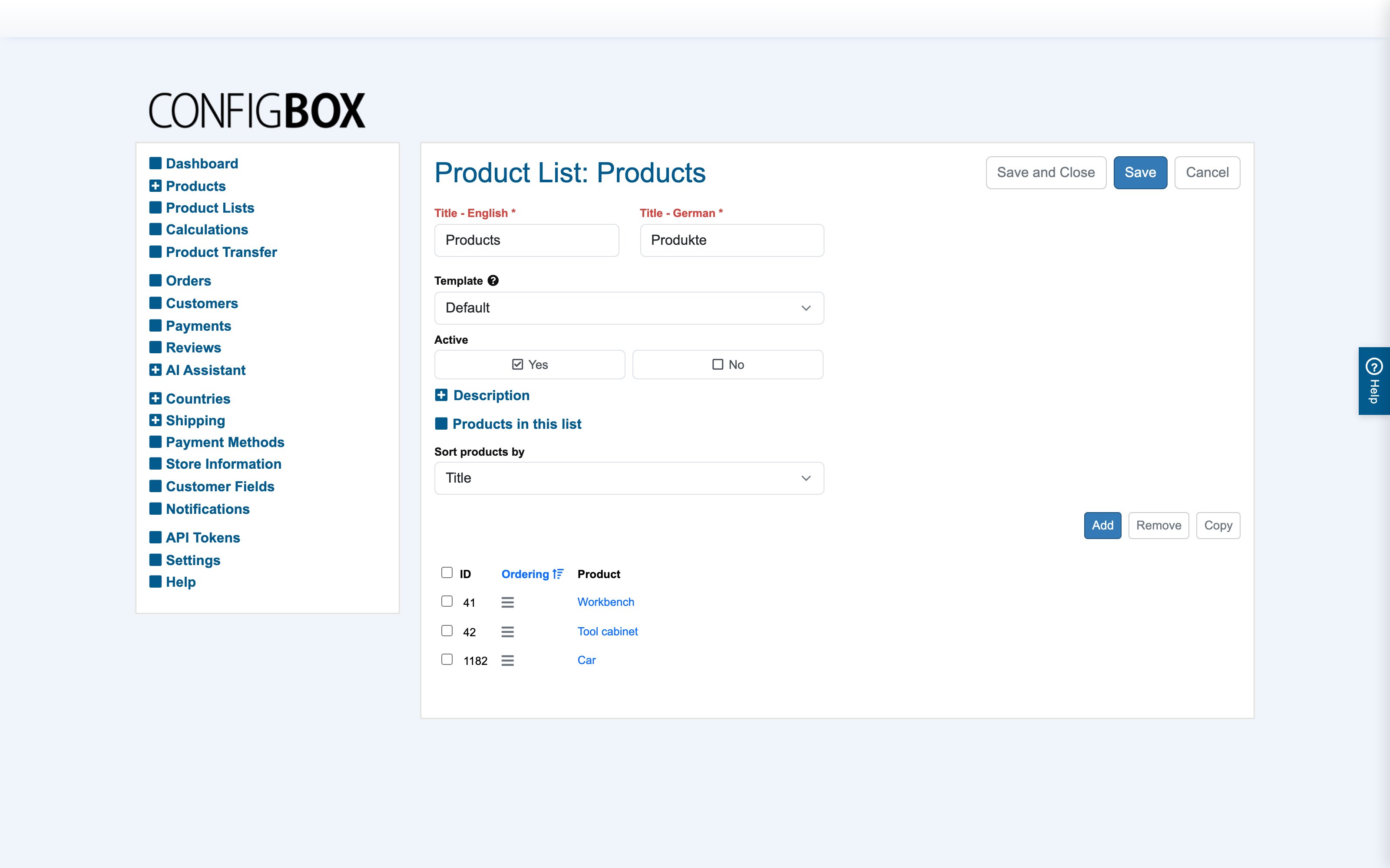 The product list form