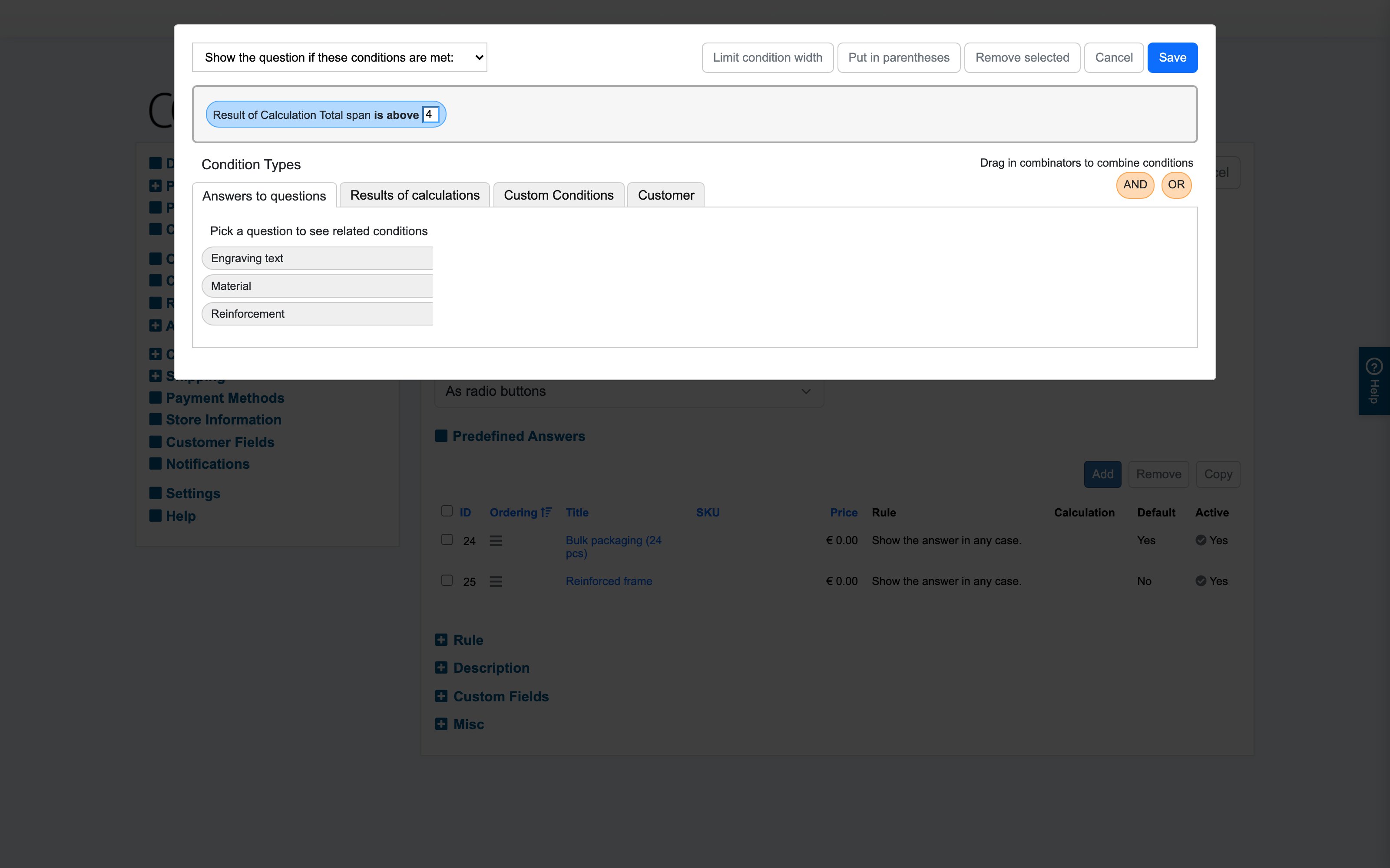 Recipe 6: show "Reinforcement" when the result of calculation "Total span" is above 4