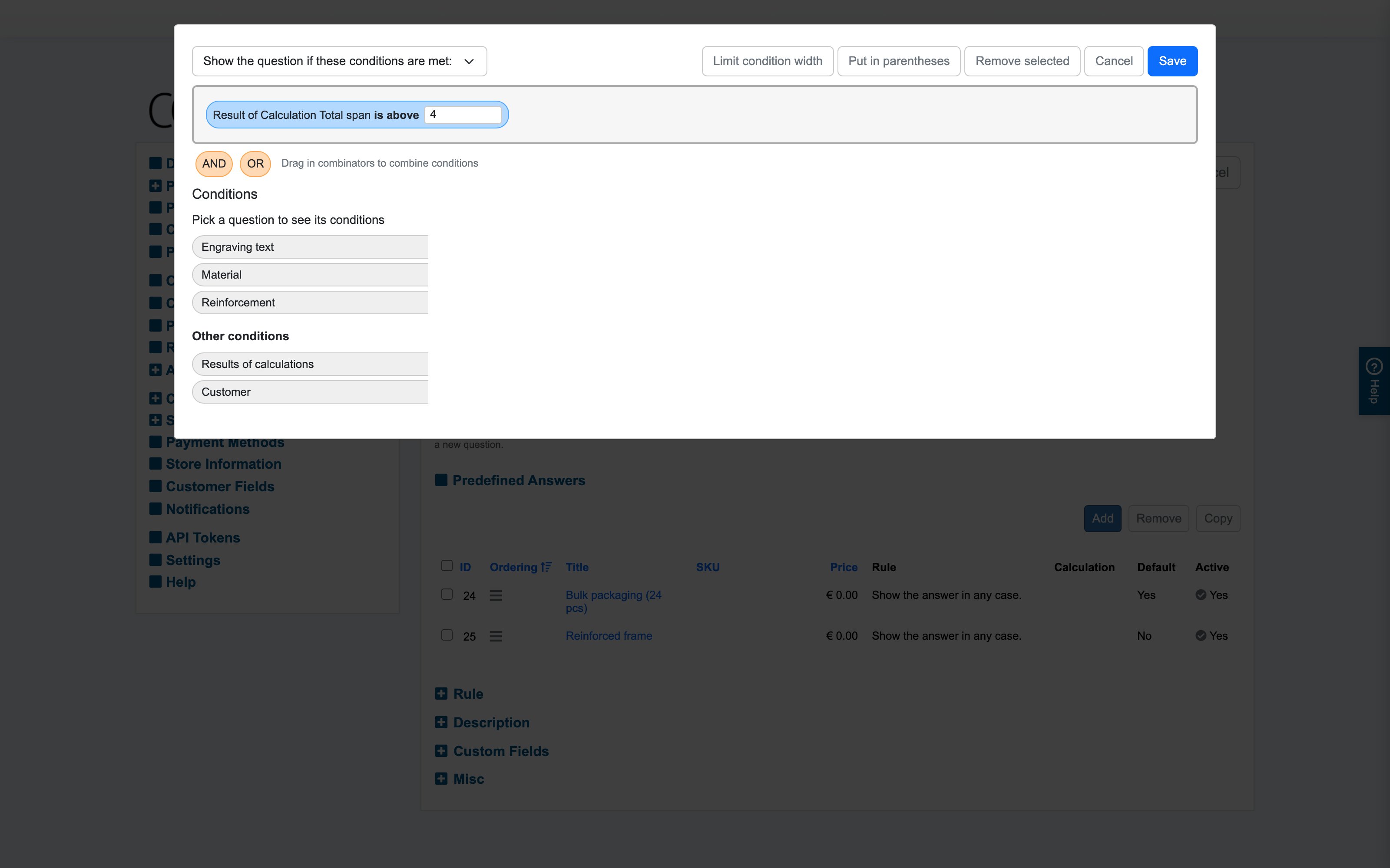 Recipe 6: show "Reinforcement" when the result of calculation "Total span" is above 4