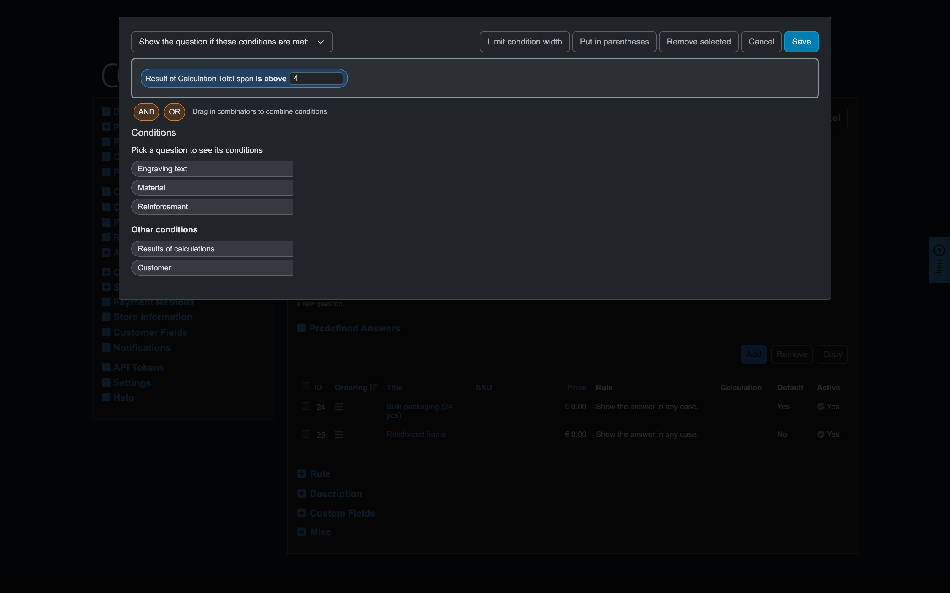 Recipe 6: show "Reinforcement" when the result of calculation "Total span" is above 4