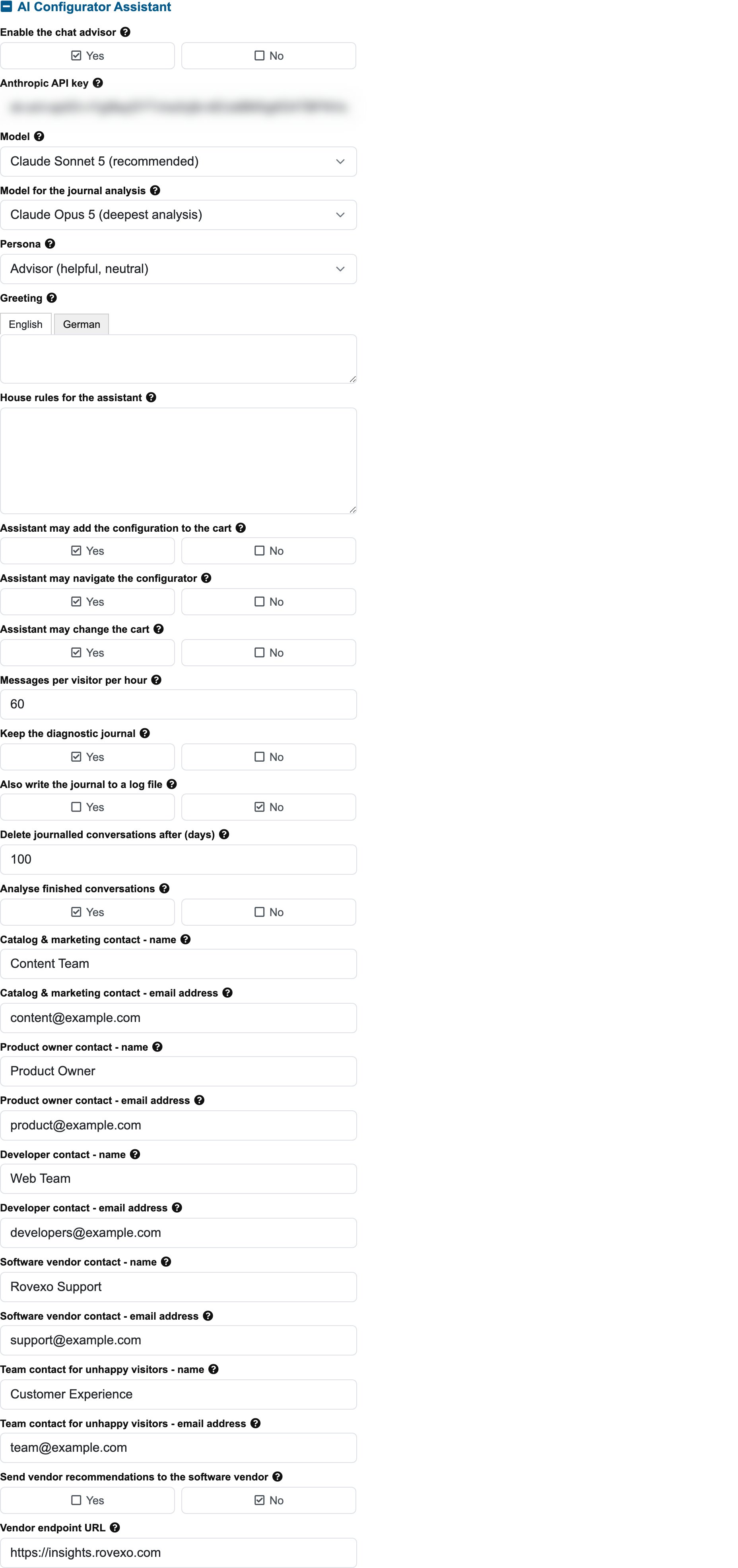 The AI Configurator Assistant section