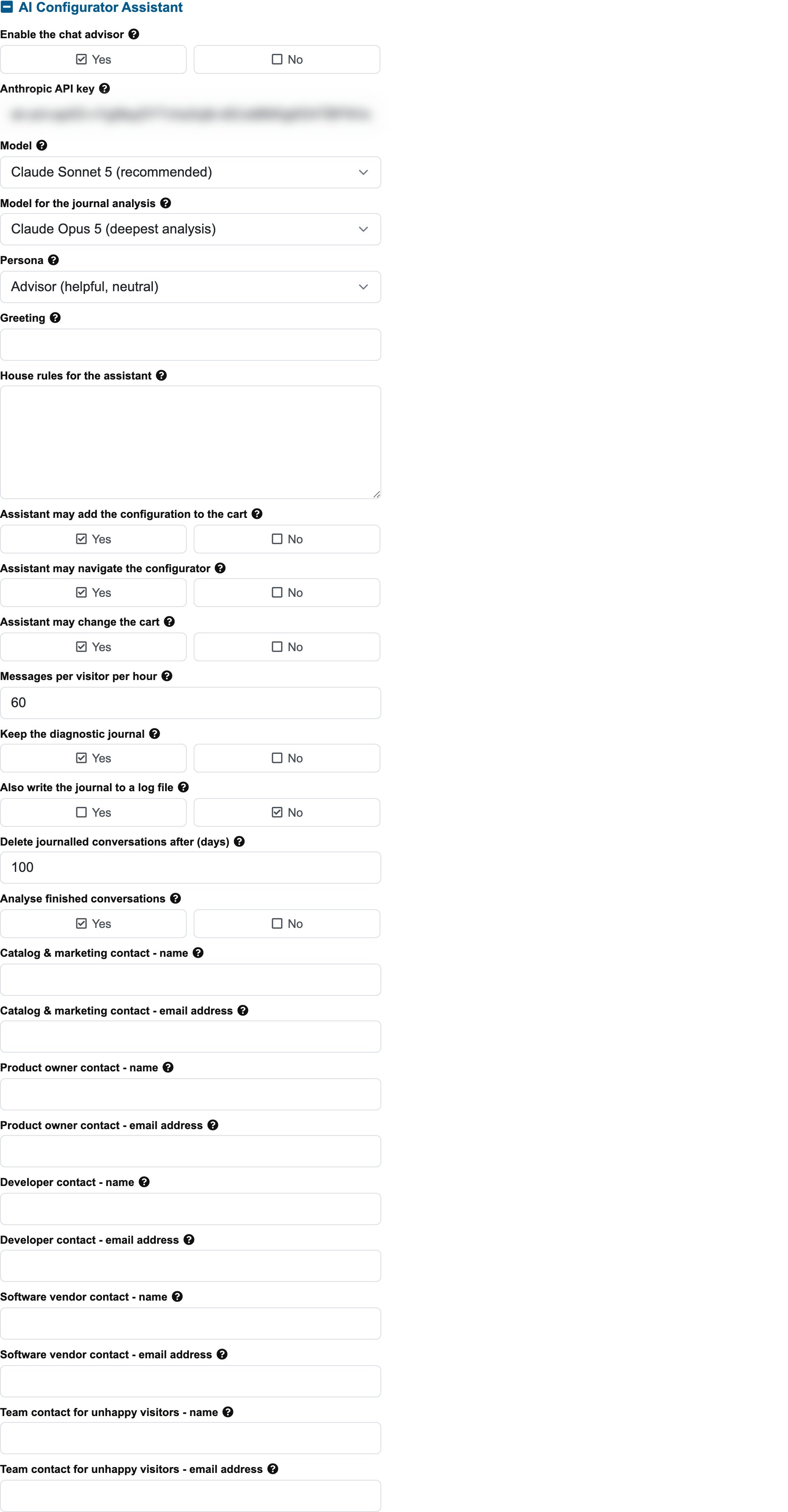 The AI Configurator Assistant section