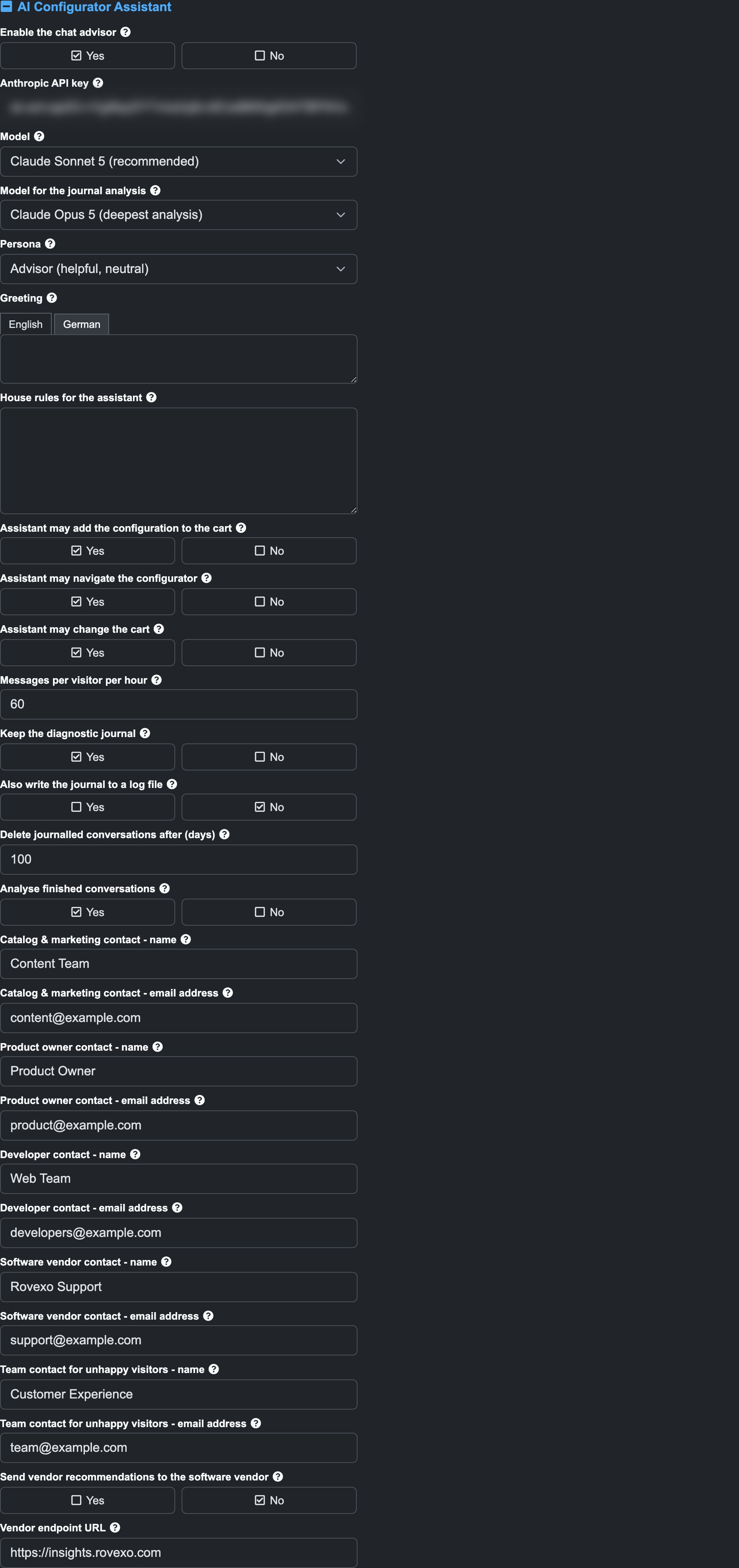 The AI Configurator Assistant section