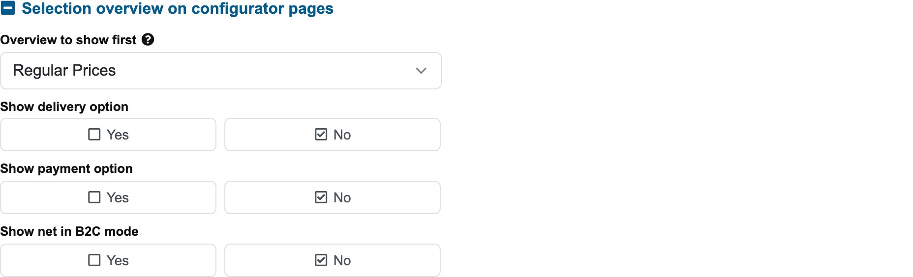 The Selection overview section
