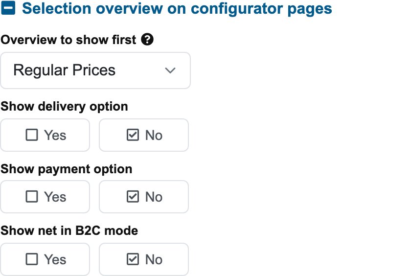 The Selection overview section