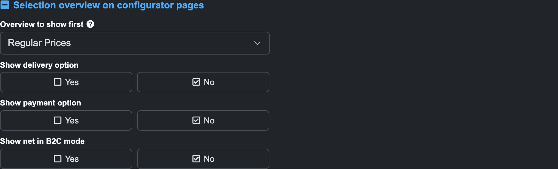 The Selection overview section