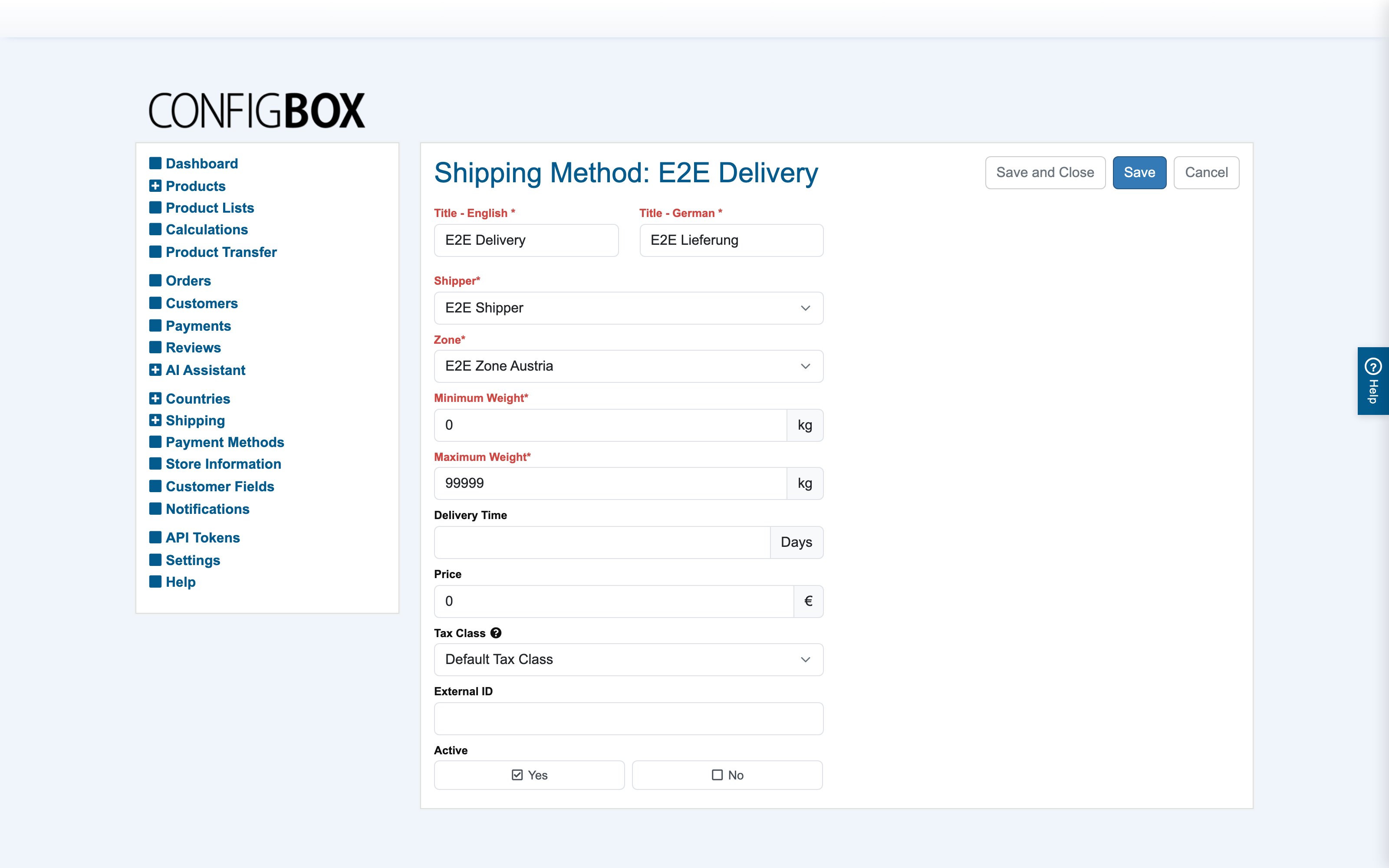 The shipping method form