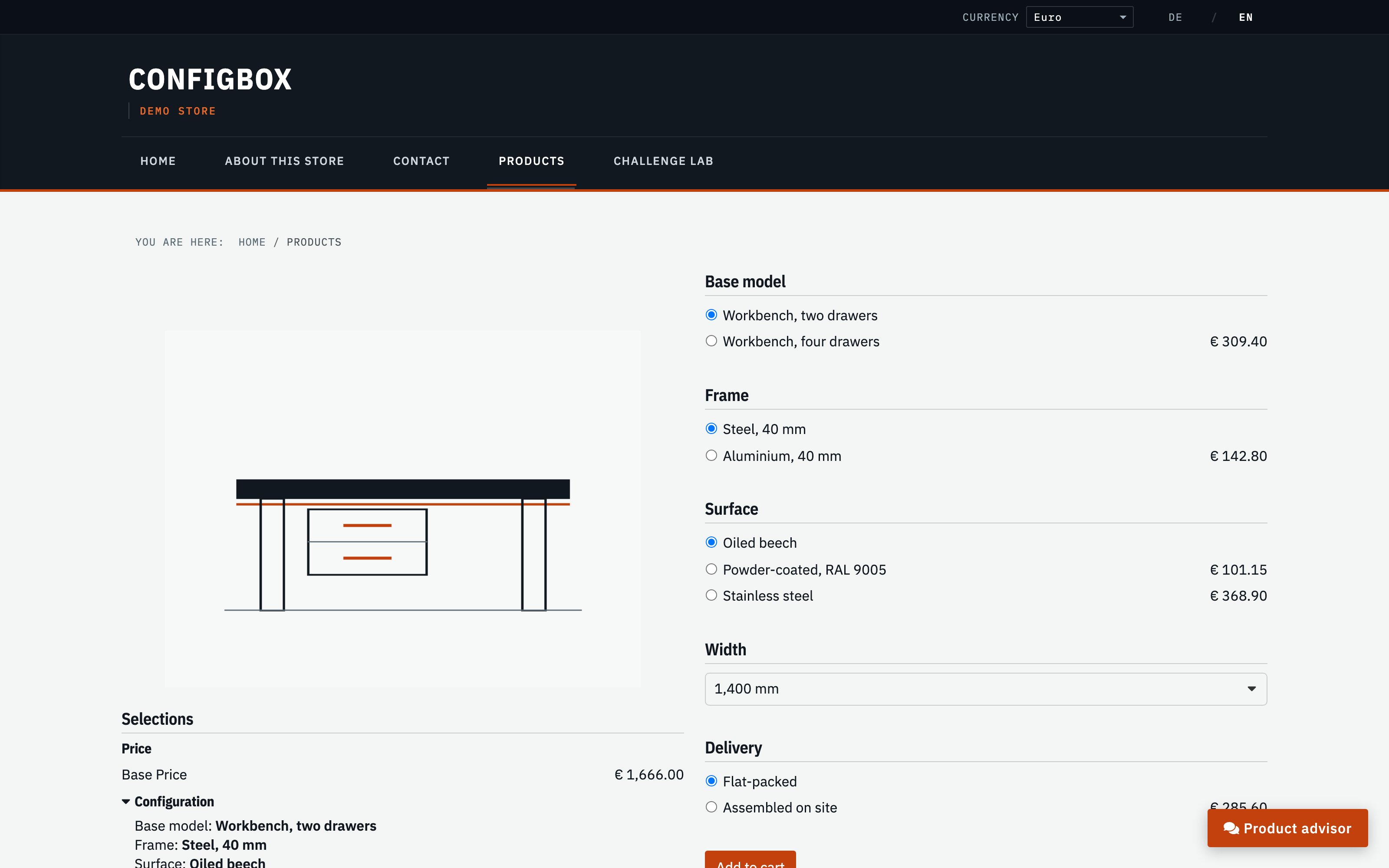 The Car configurator with its live 2D preview