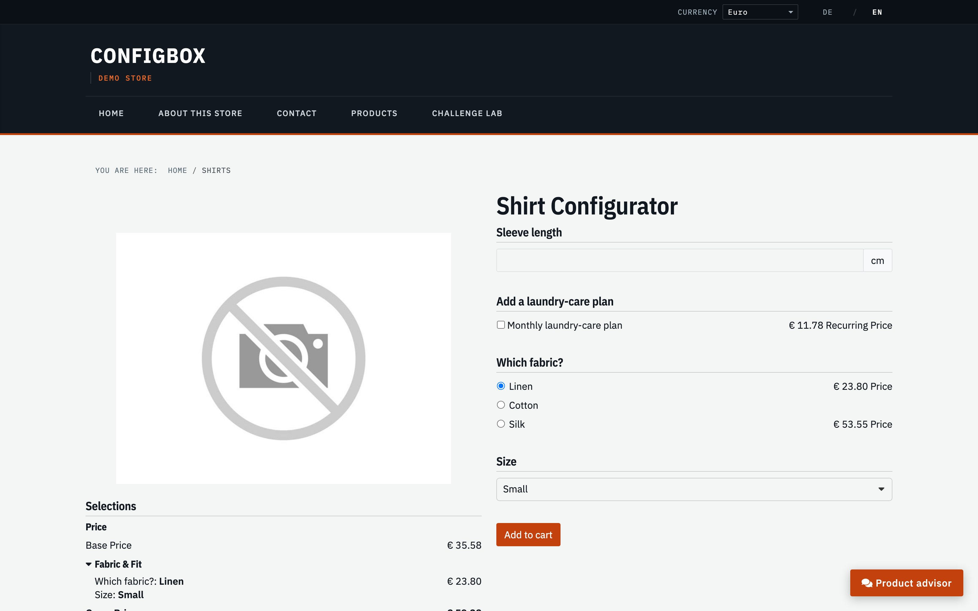 The Shirt Configurator on the storefront